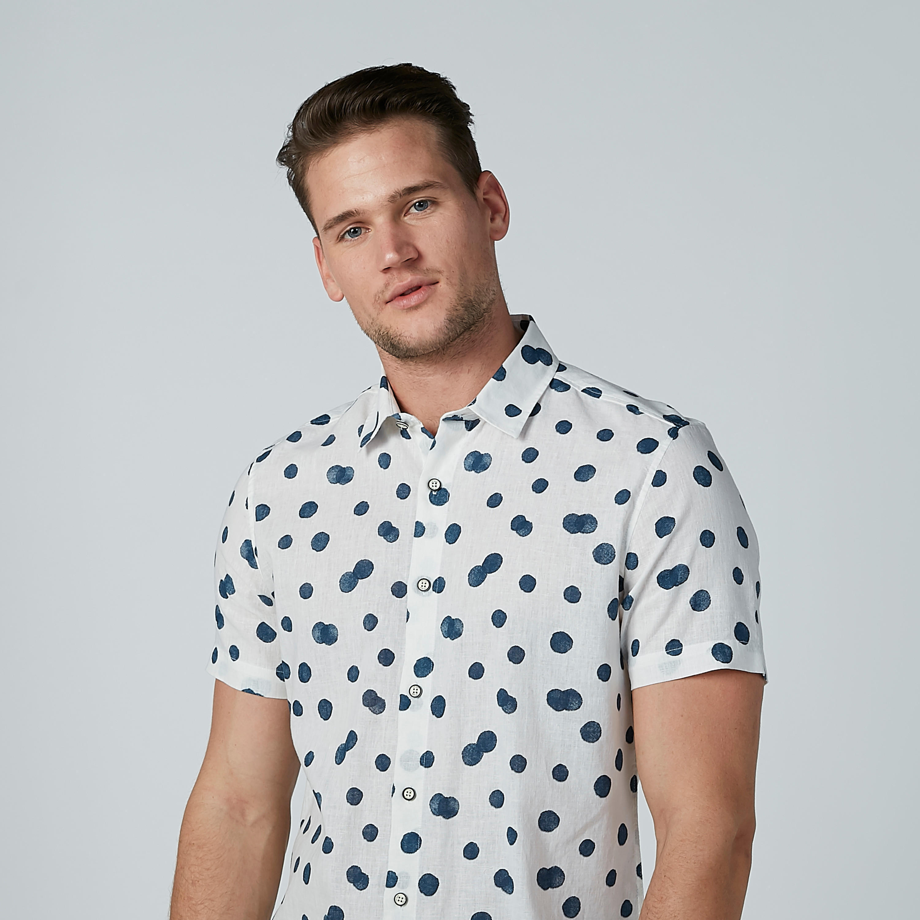 Printed Collared Shirt with Short Sleeves and Button Closure-men-clothing-shirts-image-4