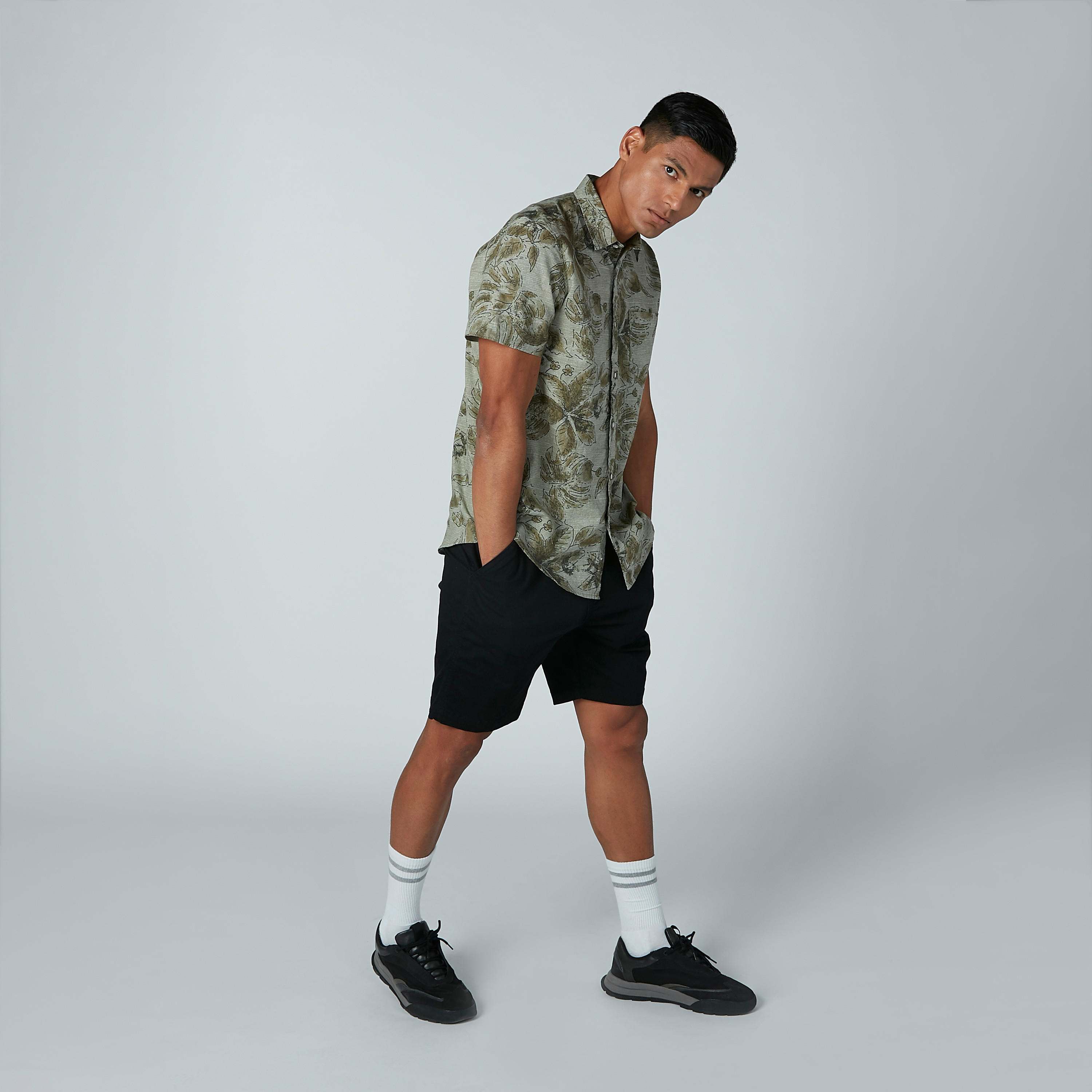 Printed Shirt with Short Sleeves and Complete Placket-men-clothing-shirts-image-1