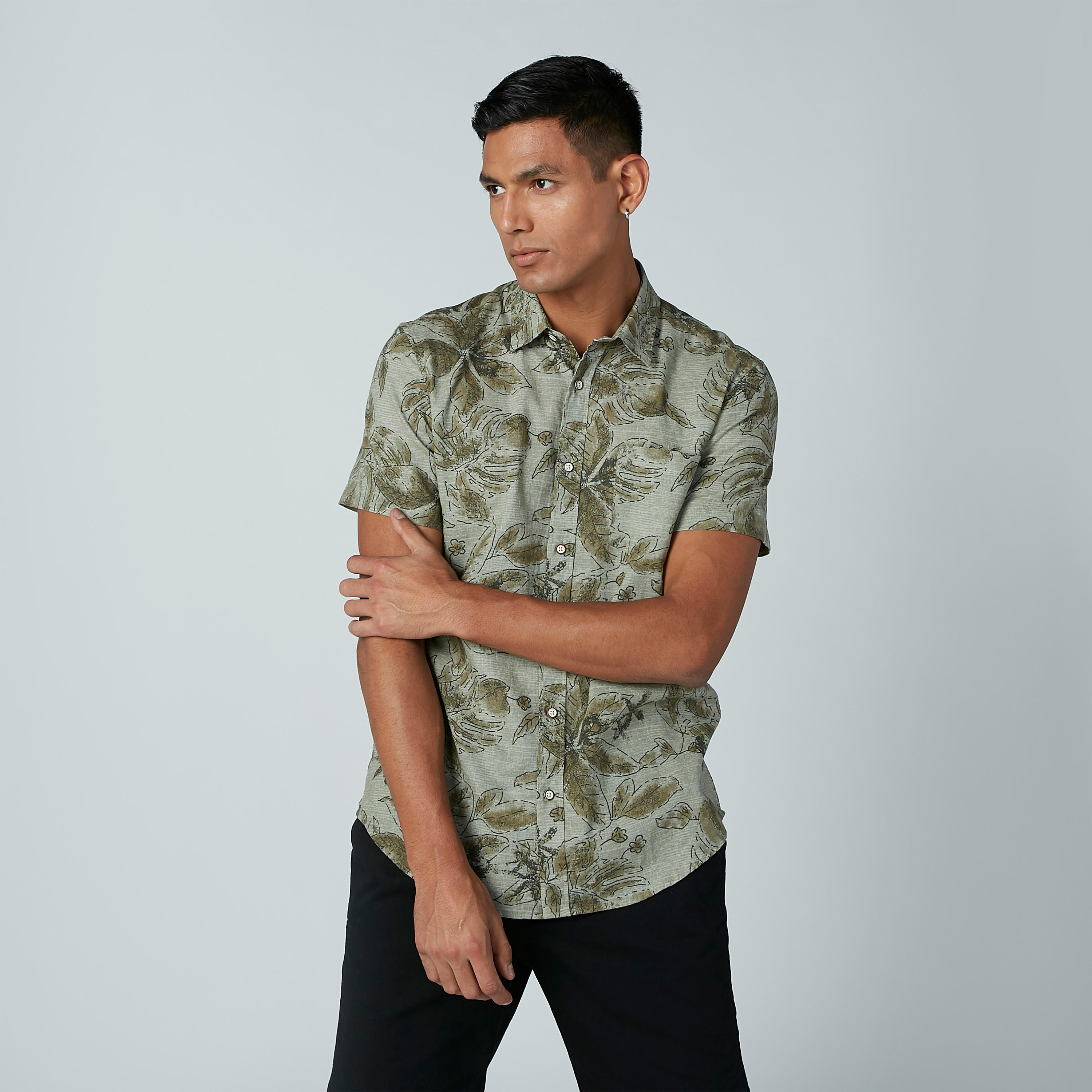 Printed Shirt with Short Sleeves and Complete Placket-men-clothing-shirts-image-2