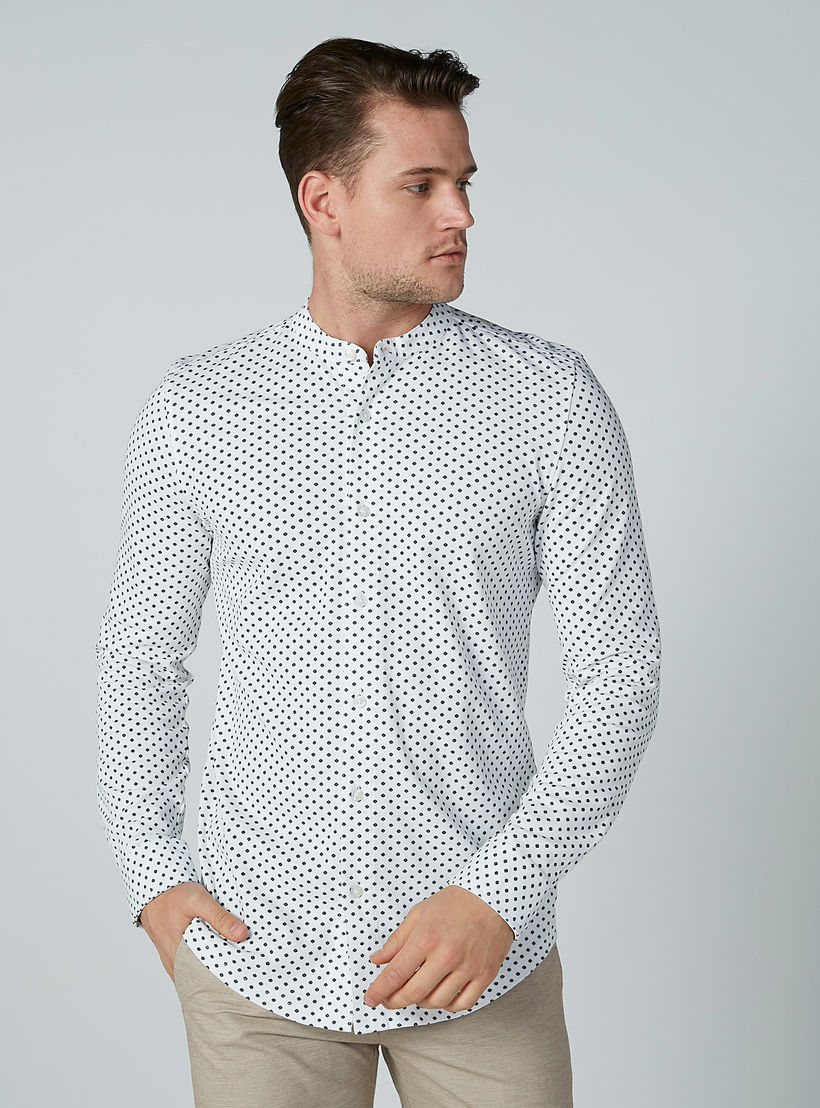 قميص بياقة ماندارين أكمام طويلة وطبعات منقّطة-men-clothing-shirts-image-3