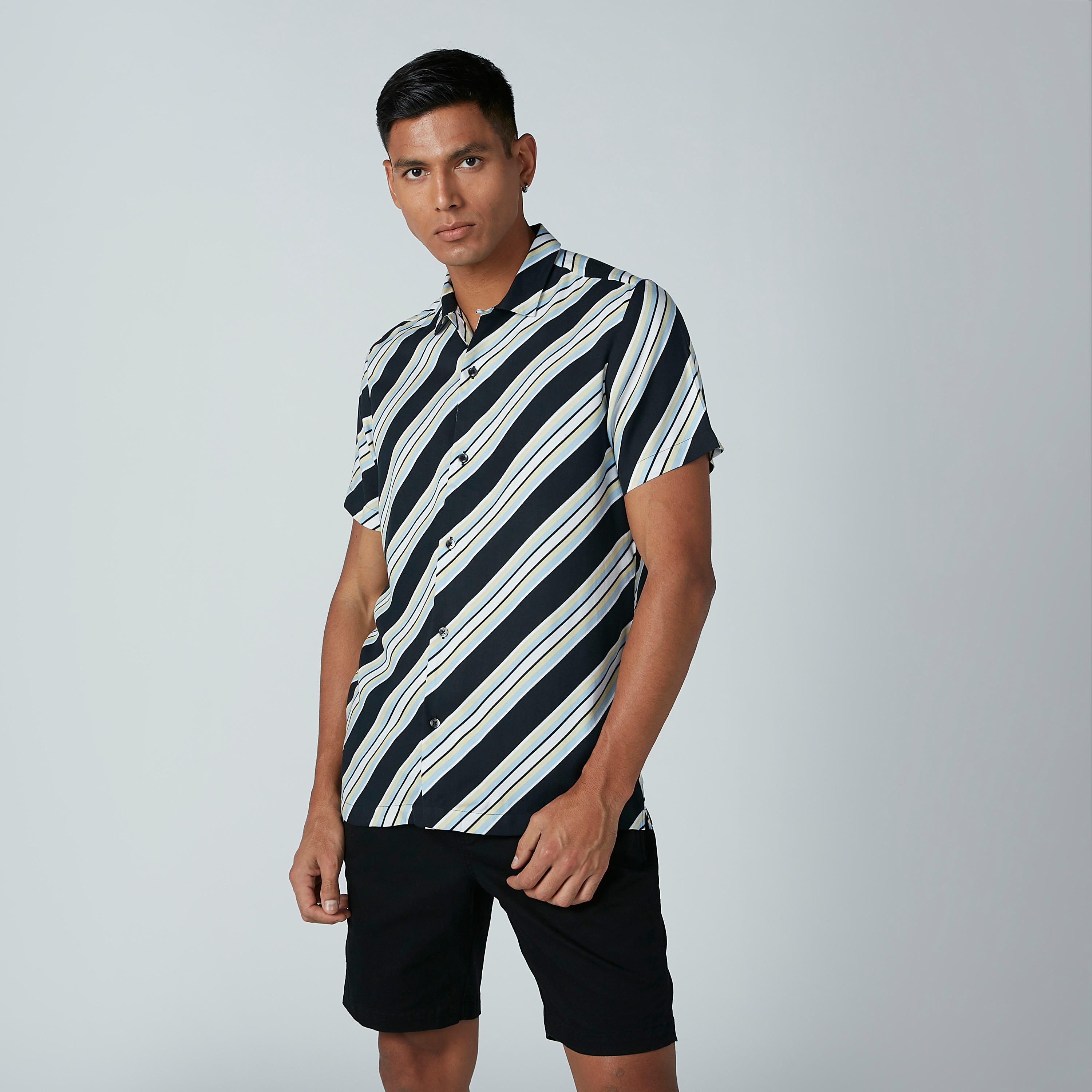 Striped Shirt with Short Sleeves and Complete Placket-men-clothing-shirts-image-1