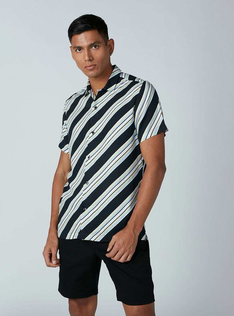 Striped Shirt with Short Sleeves and Complete Placket-men-clothing-shirts-image-1