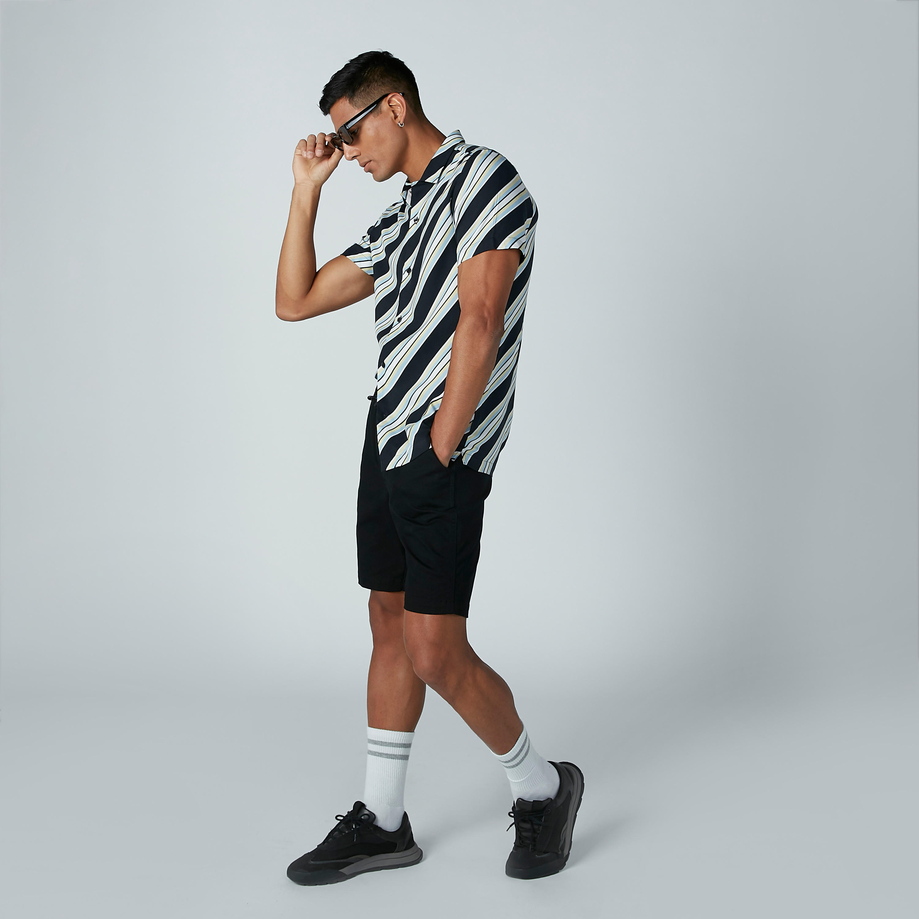 Striped Shirt with Short Sleeves and Complete Placket-men-clothing-shirts-image-2