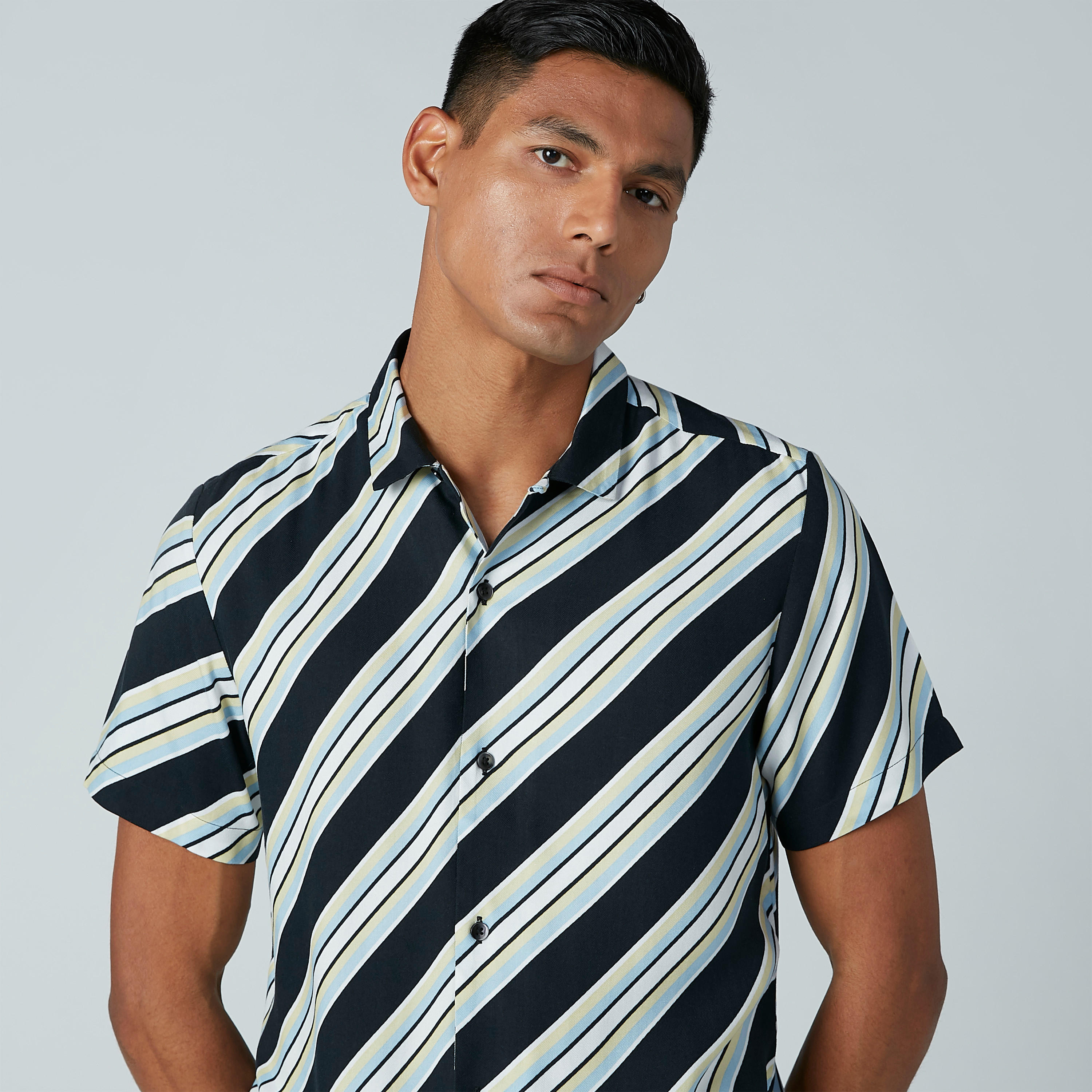 Striped Shirt with Short Sleeves and Complete Placket-men-clothing-shirts-image-4