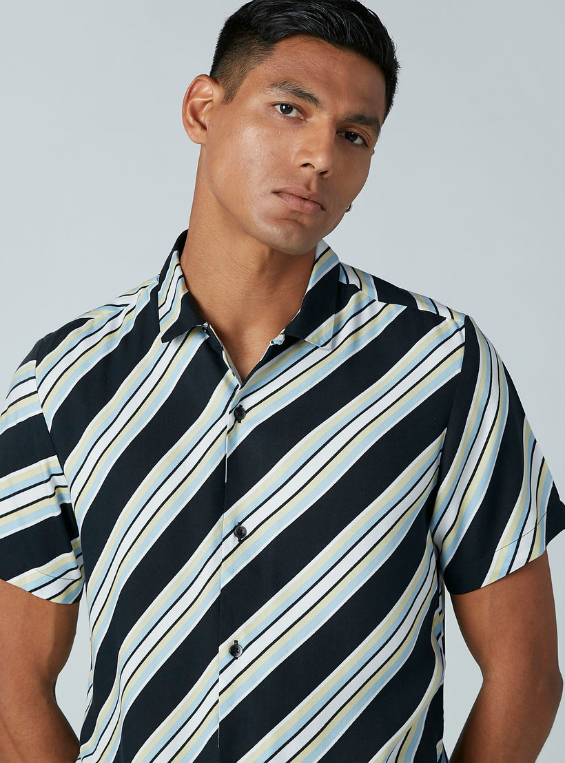 Striped Shirt with Short Sleeves and Complete Placket-men-clothing-shirts-image-4