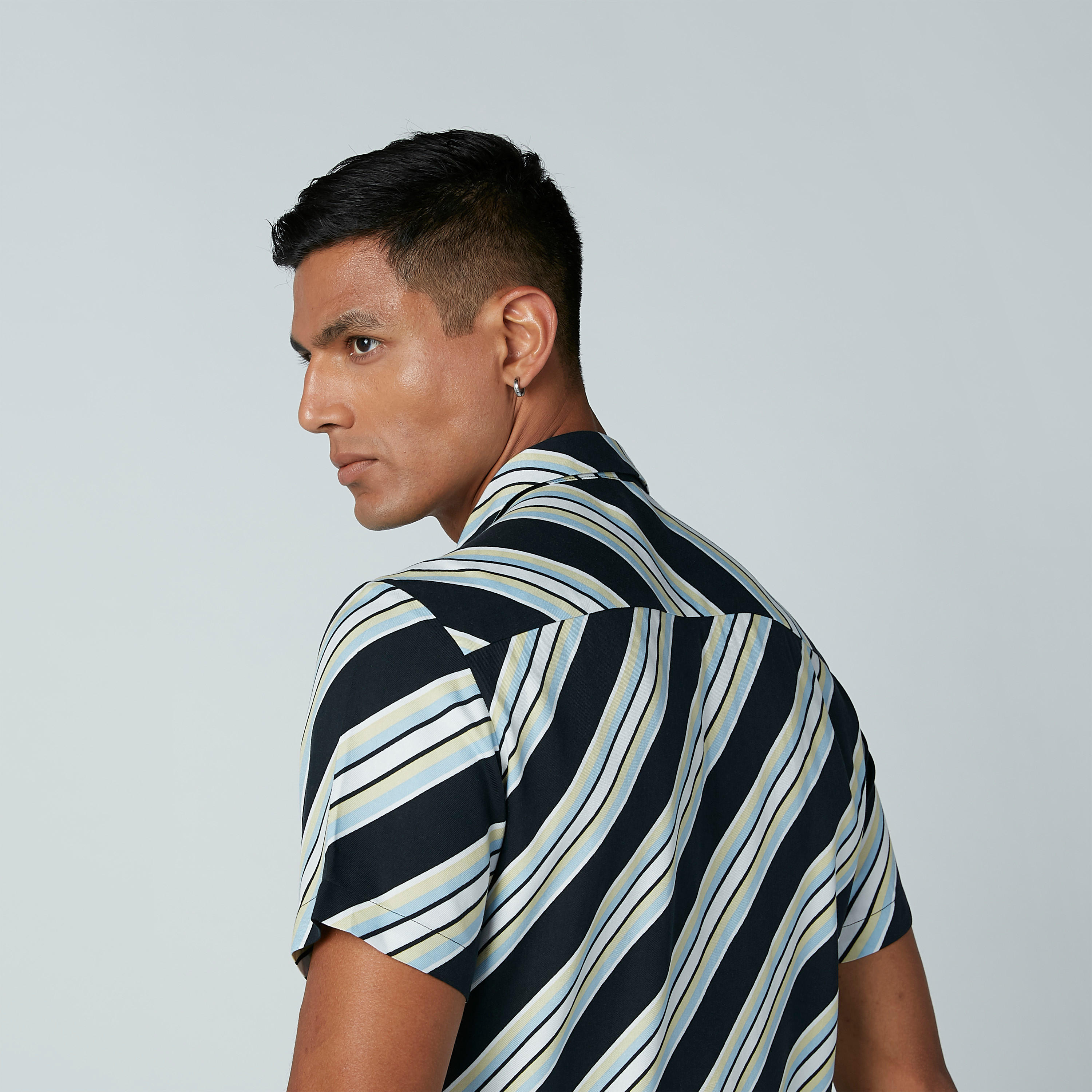 Striped Shirt with Short Sleeves and Complete Placket-men-clothing-shirts-image-5