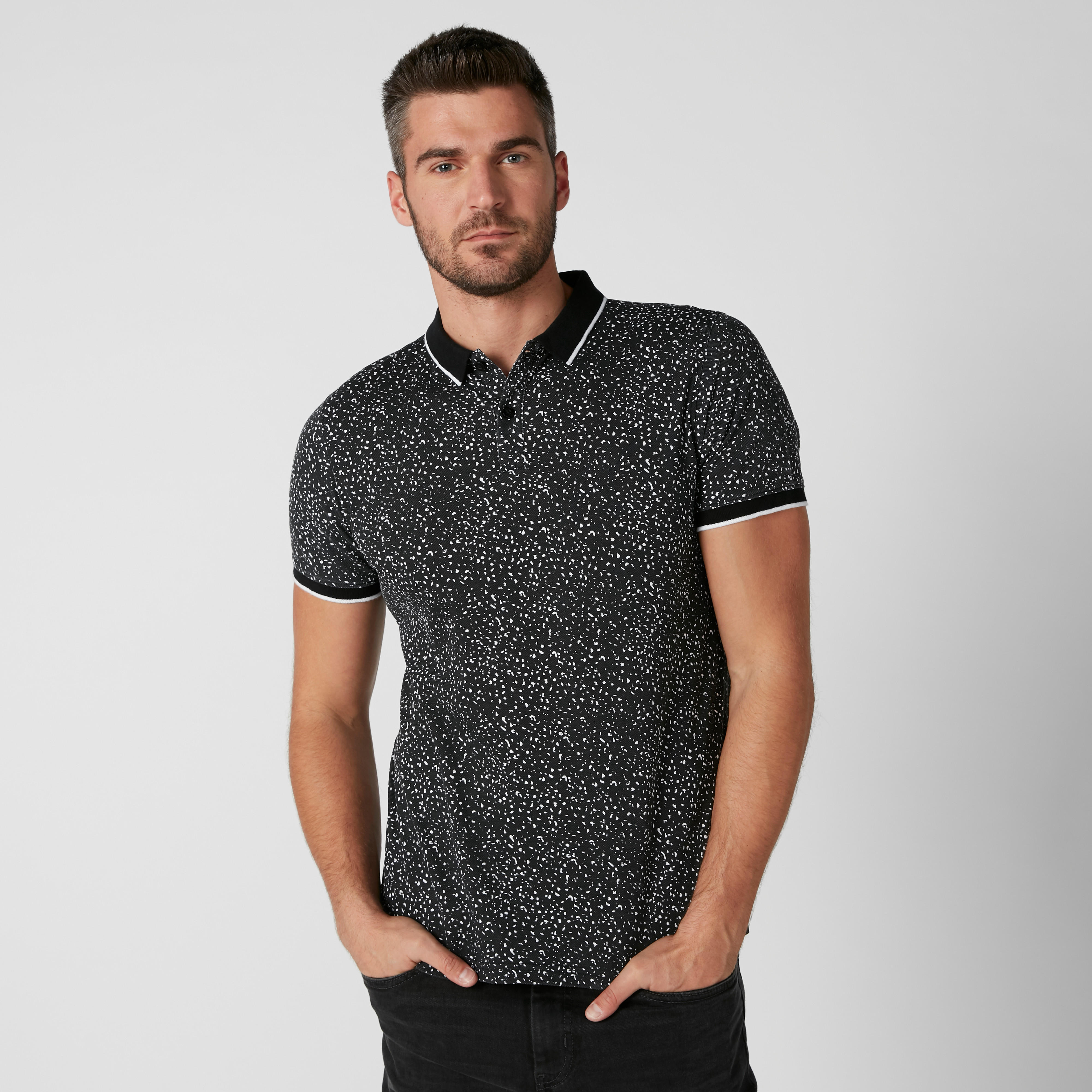 Printed T-Shirt with Polo Neck and Short Sleeves-men-clothing-tshirtsandpolos-polos-image-1