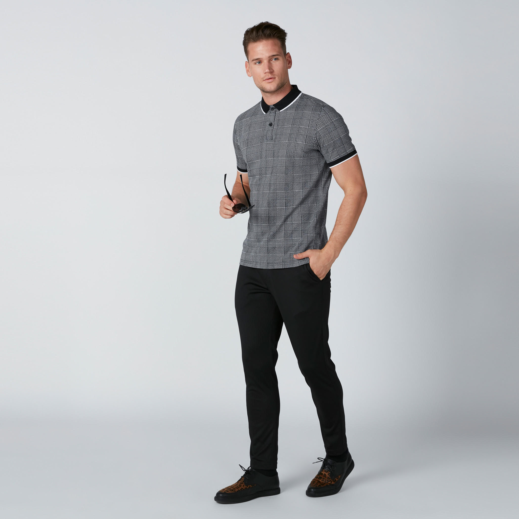 تيشيرت كاروهات بياقة بولو وأكمام قصيرة-men-clothing-tshirtsandpolos-polos-image-3