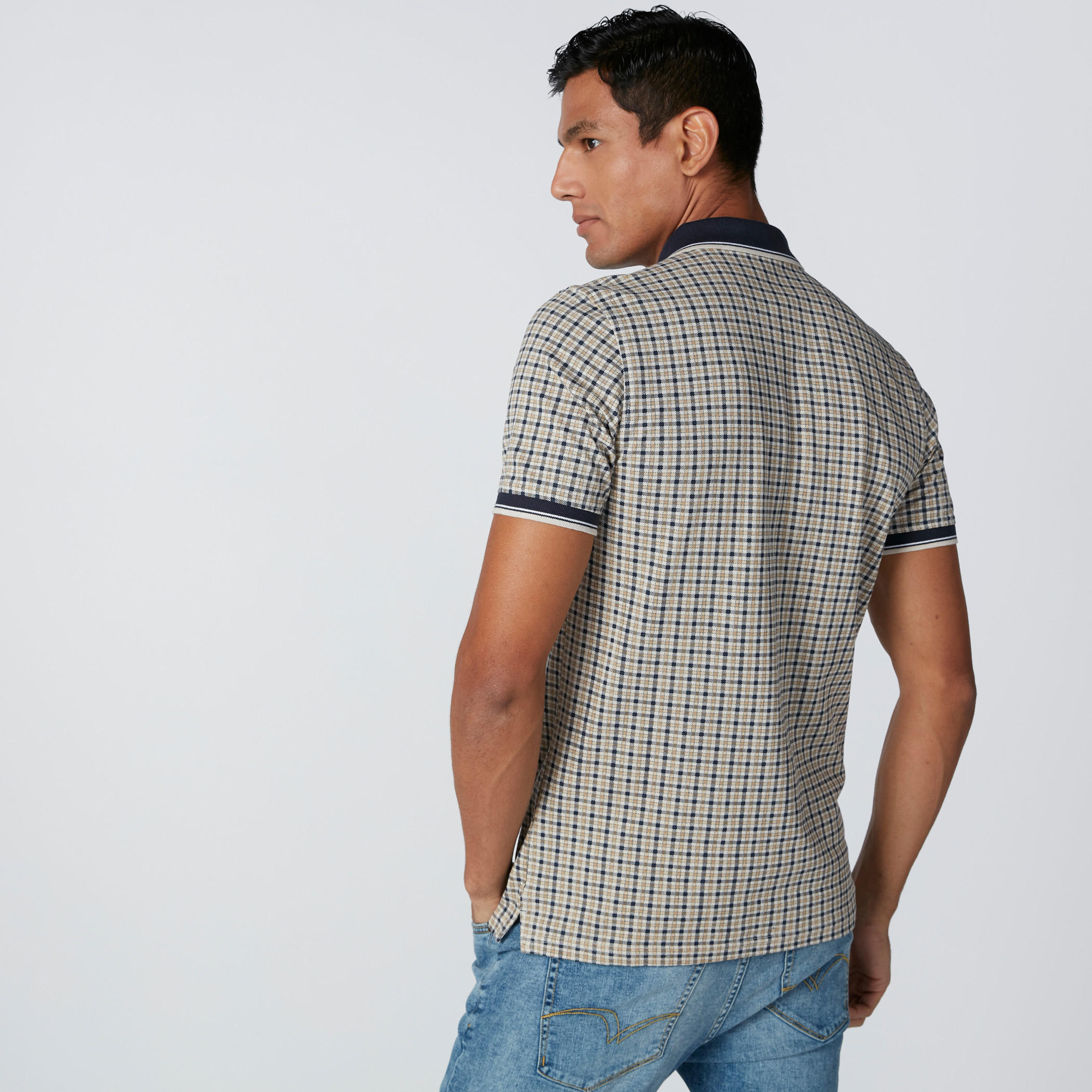 تيشيرت كاروهات سليم فيت بياقة بولو وأكمام قصيرة-men-clothing-tshirtsandpolos-polos-image-2