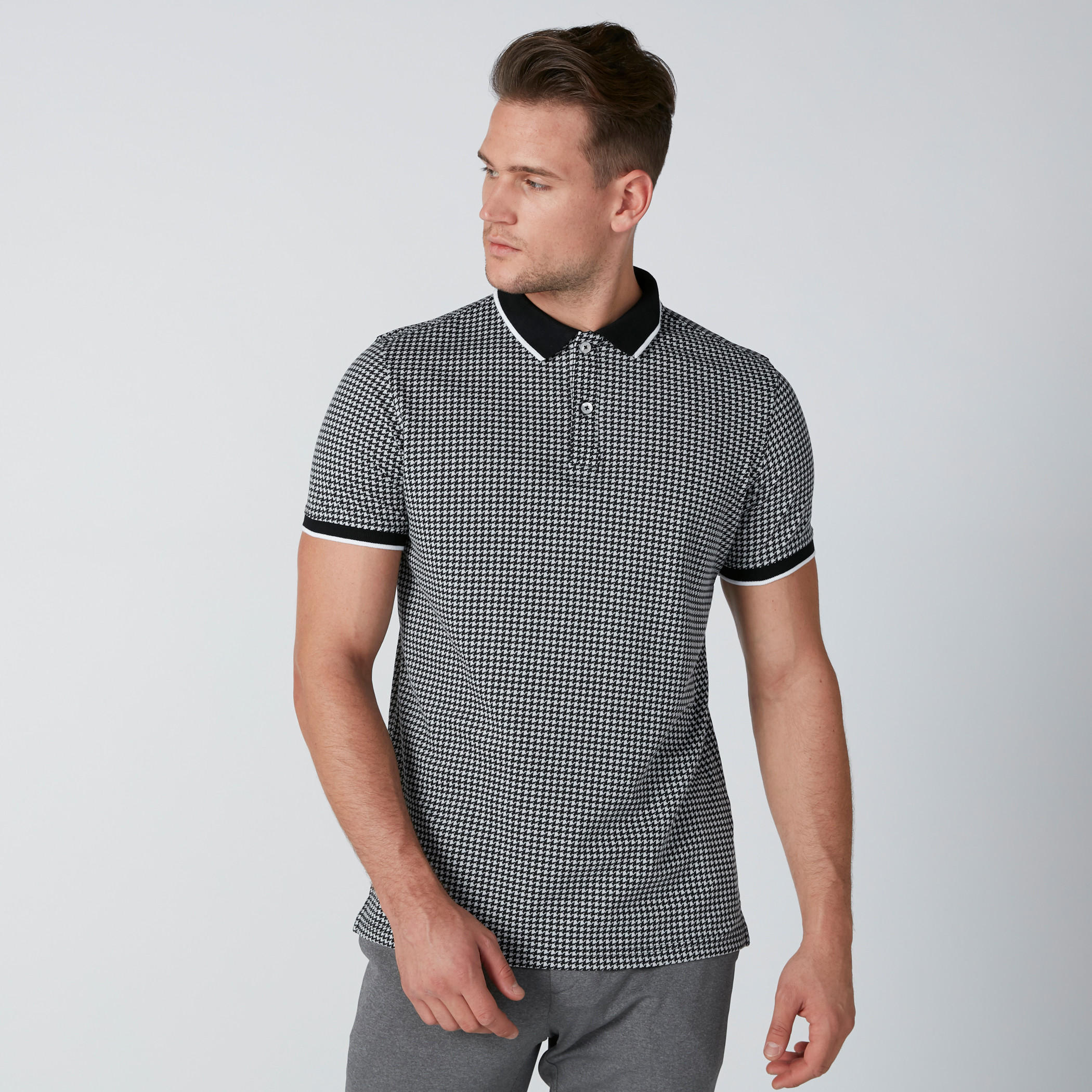 Chequered Polo Neck T-Shirt with Short Sleeves-men-clothing-tshirtsandpolos-polos-image-1