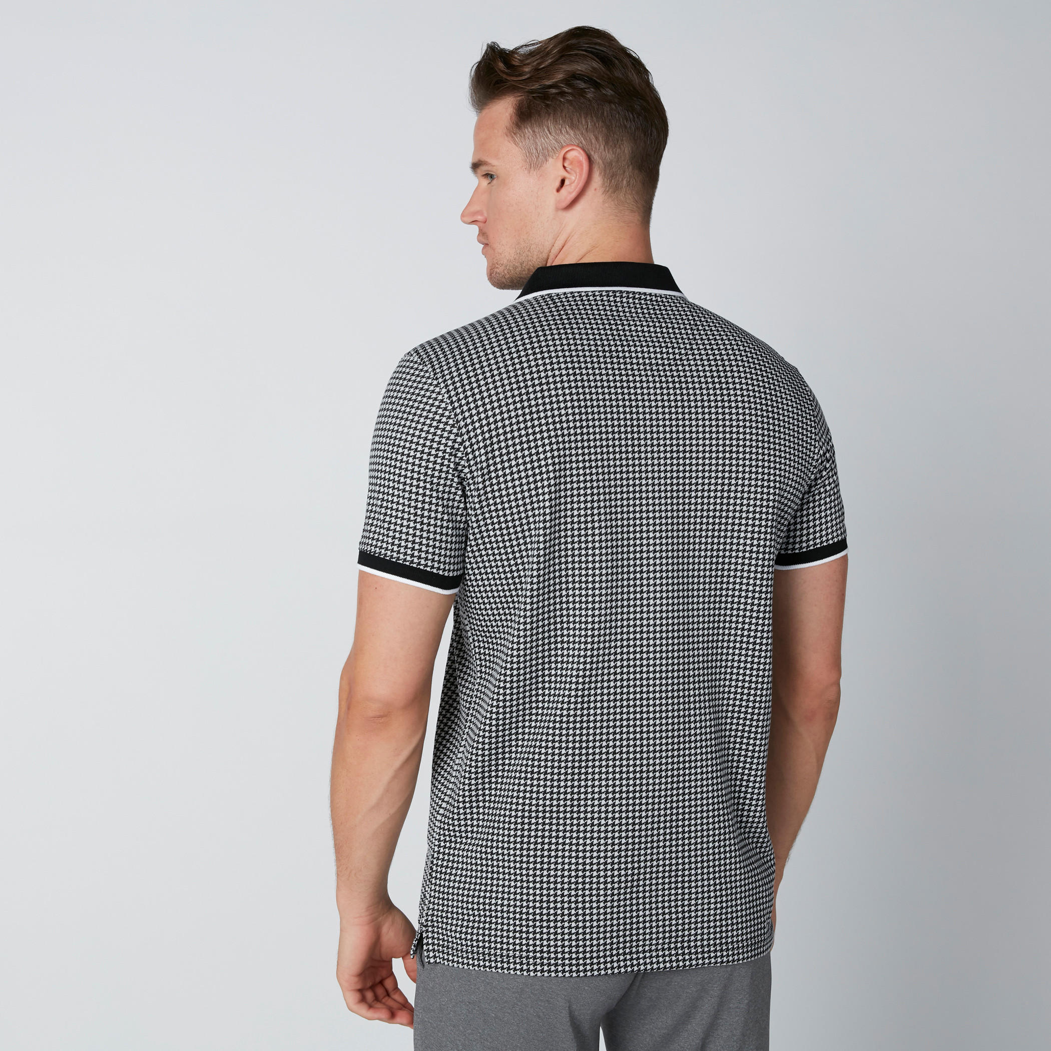Chequered Polo Neck T-Shirt with Short Sleeves-men-clothing-tshirtsandpolos-polos-image-2