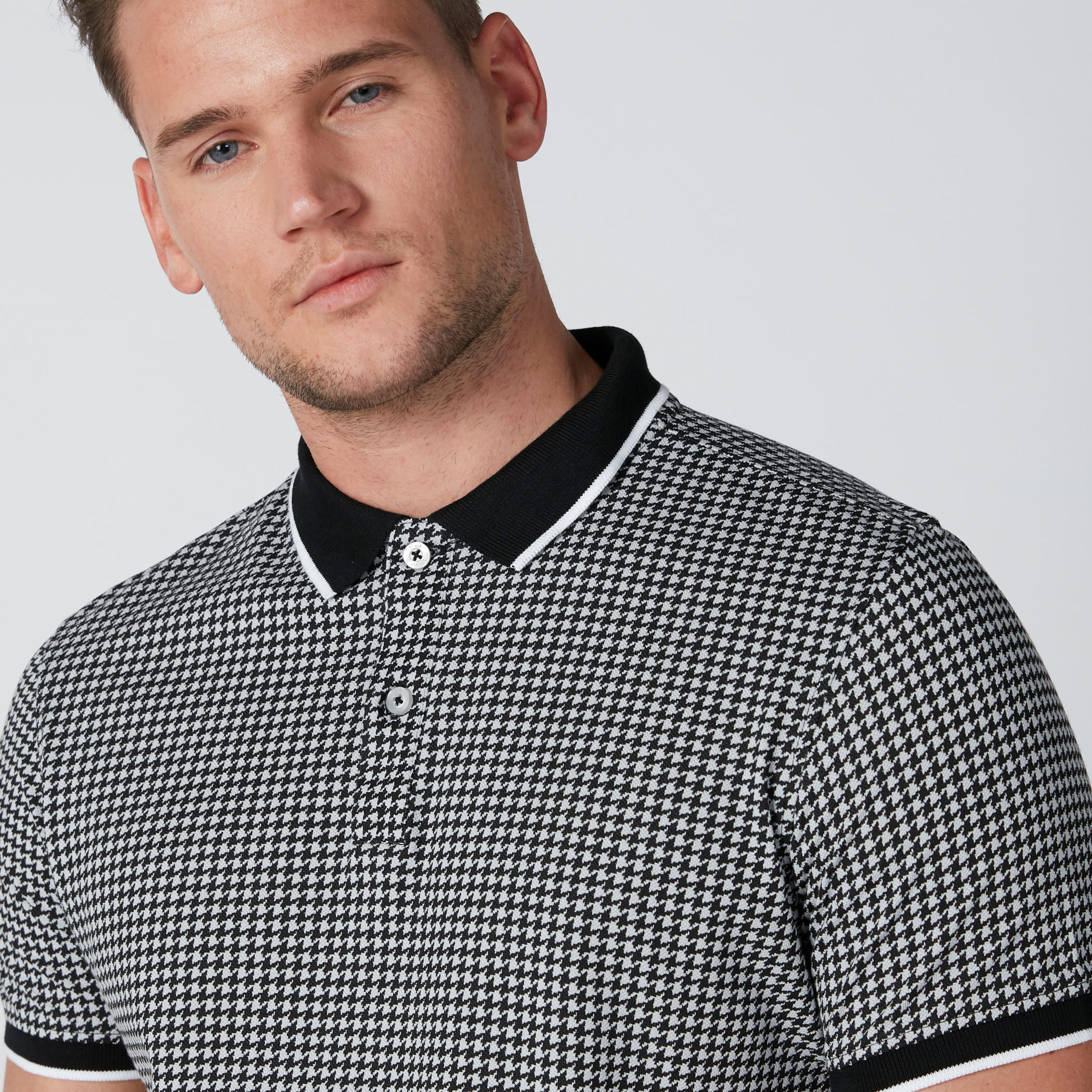 Chequered Polo Neck T-Shirt with Short Sleeves-men-clothing-tshirtsandpolos-polos-image-4