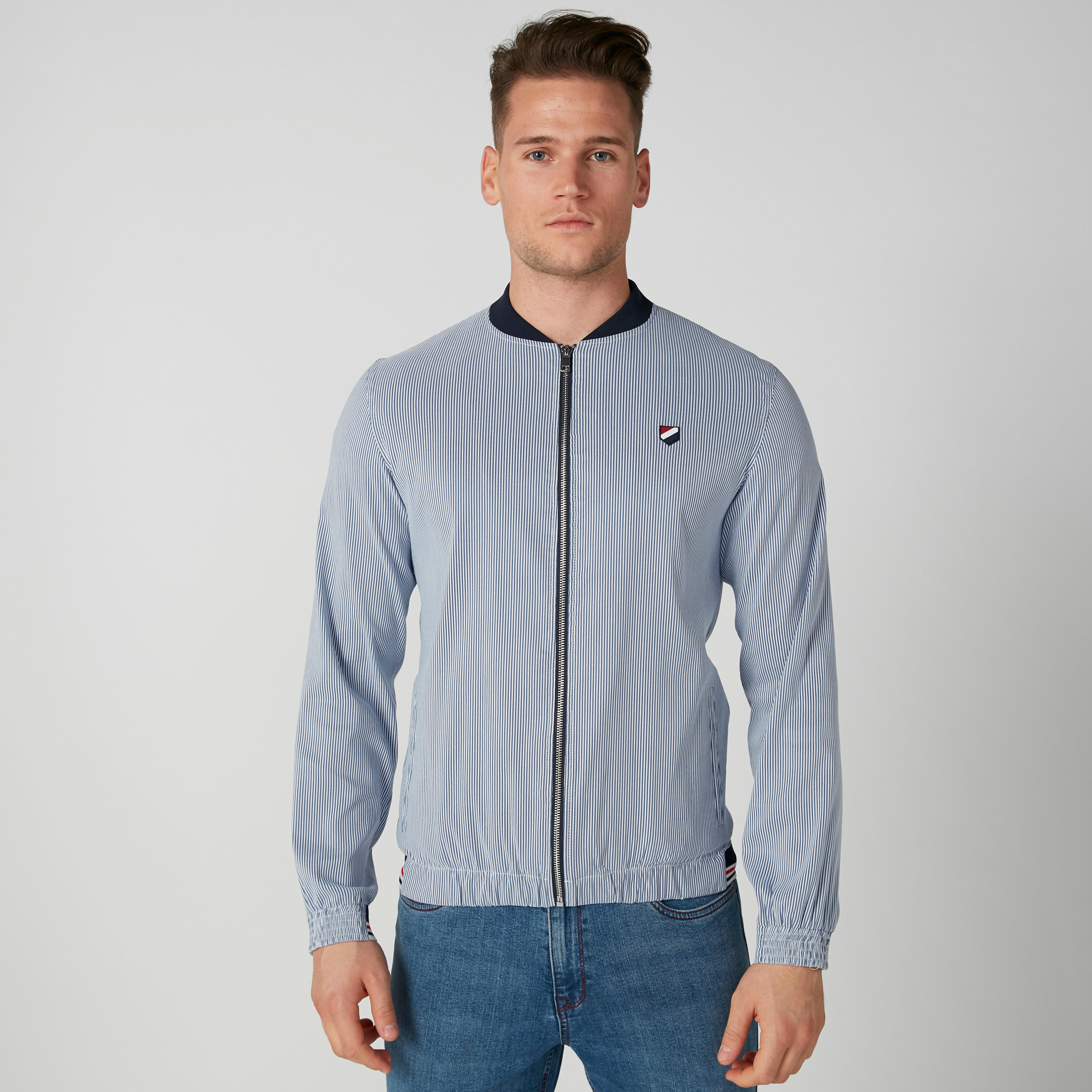 جاكيت بومبر مقلّم بأكمام طويلة وسحّاب إغلاق-men-clothing-jacketsandblazers-jackets-image-3
