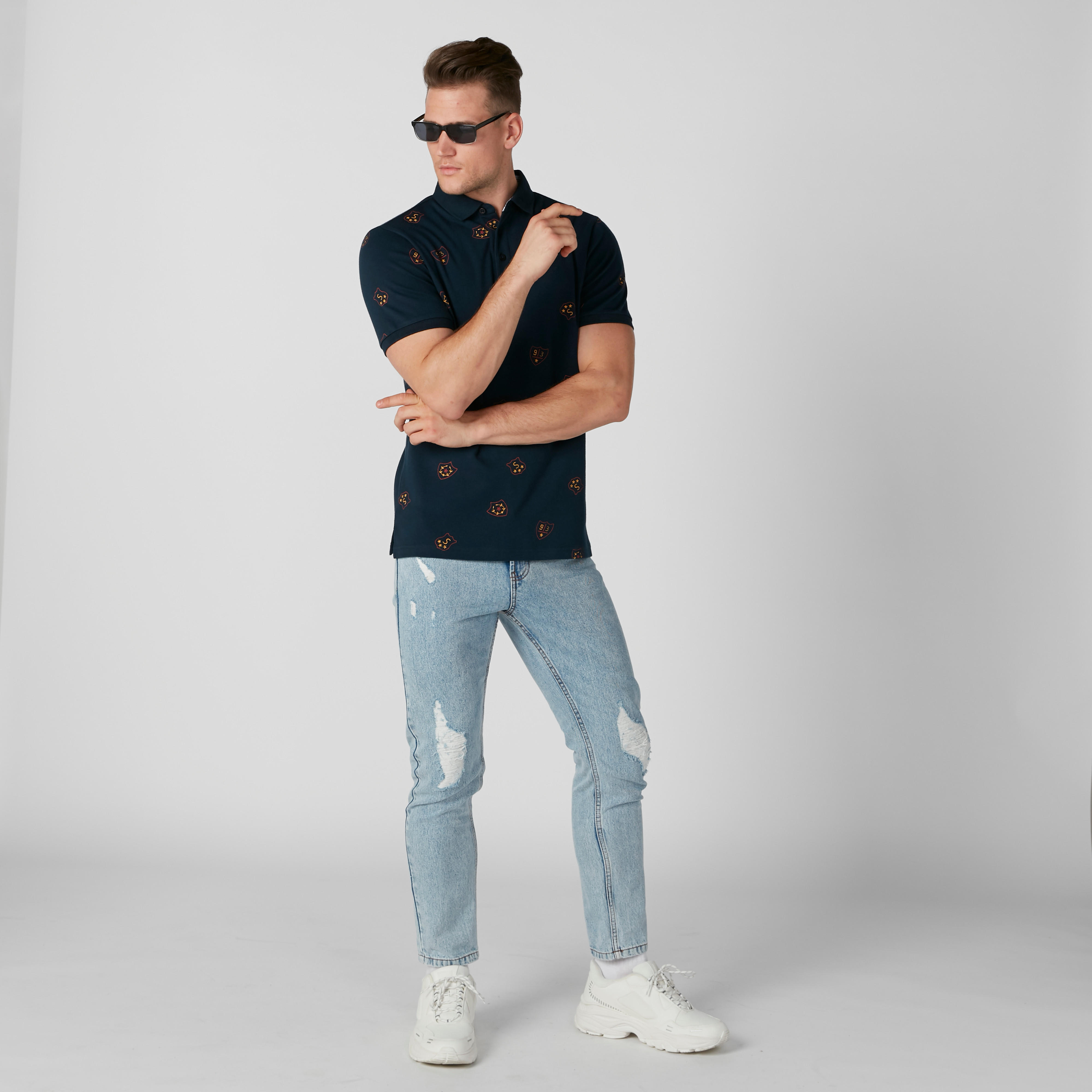 Printed T-Shirt with Polo Neck and Short Sleeves-men-clothing-tshirtsandpolos-polos-image-1
