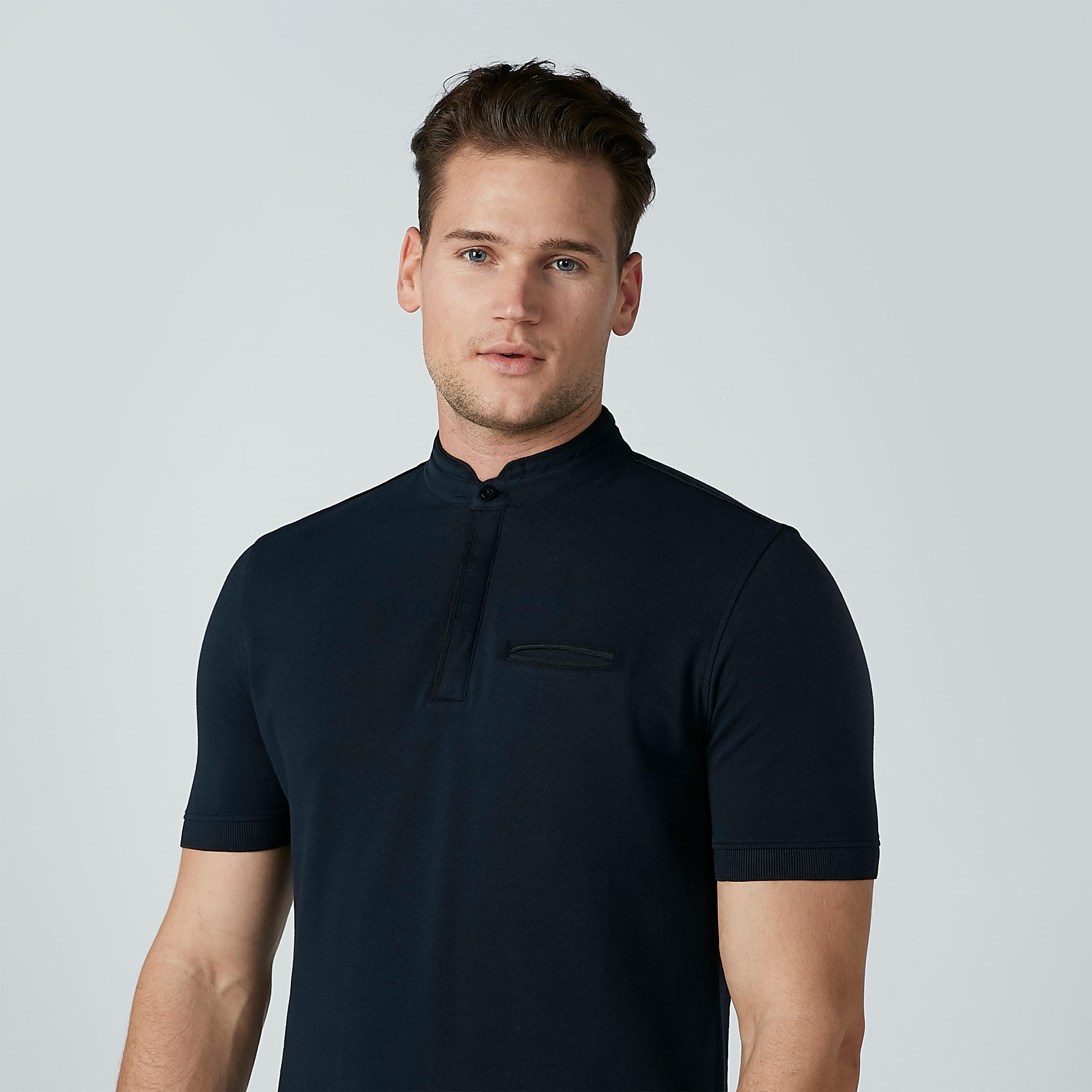 Solid T-shirt with Mandarin Collar and Short Sleeves-men-clothing-tshirtsandpolos-polos-image-1