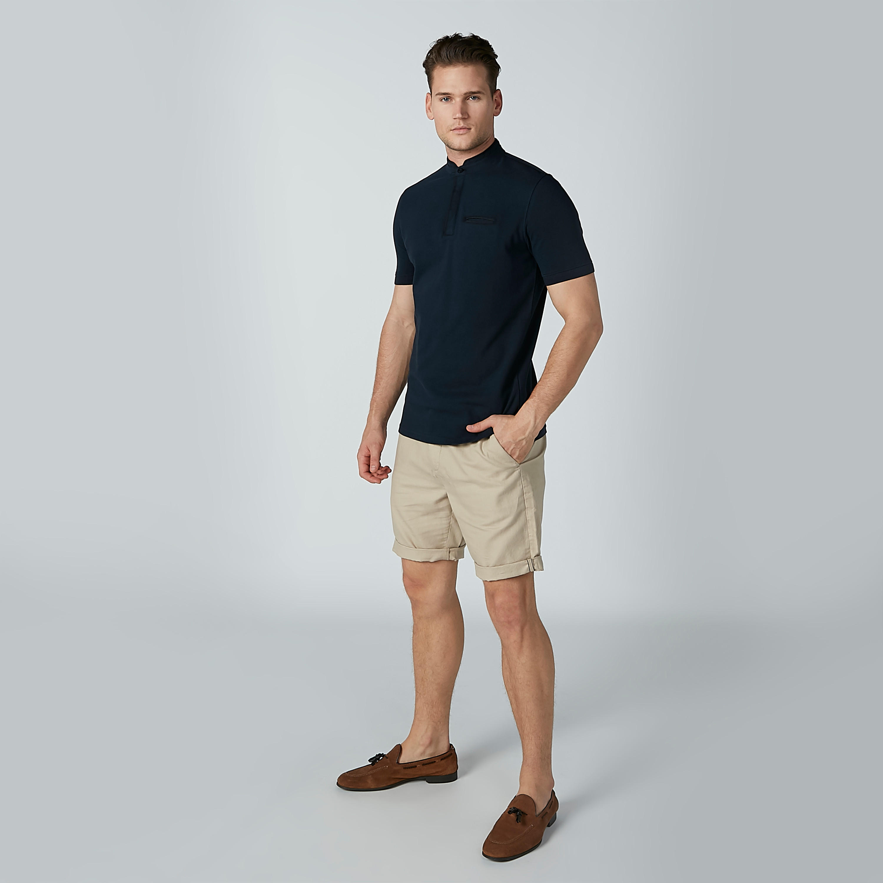 Solid T-shirt with Mandarin Collar and Short Sleeves-men-clothing-tshirtsandpolos-polos-image-3