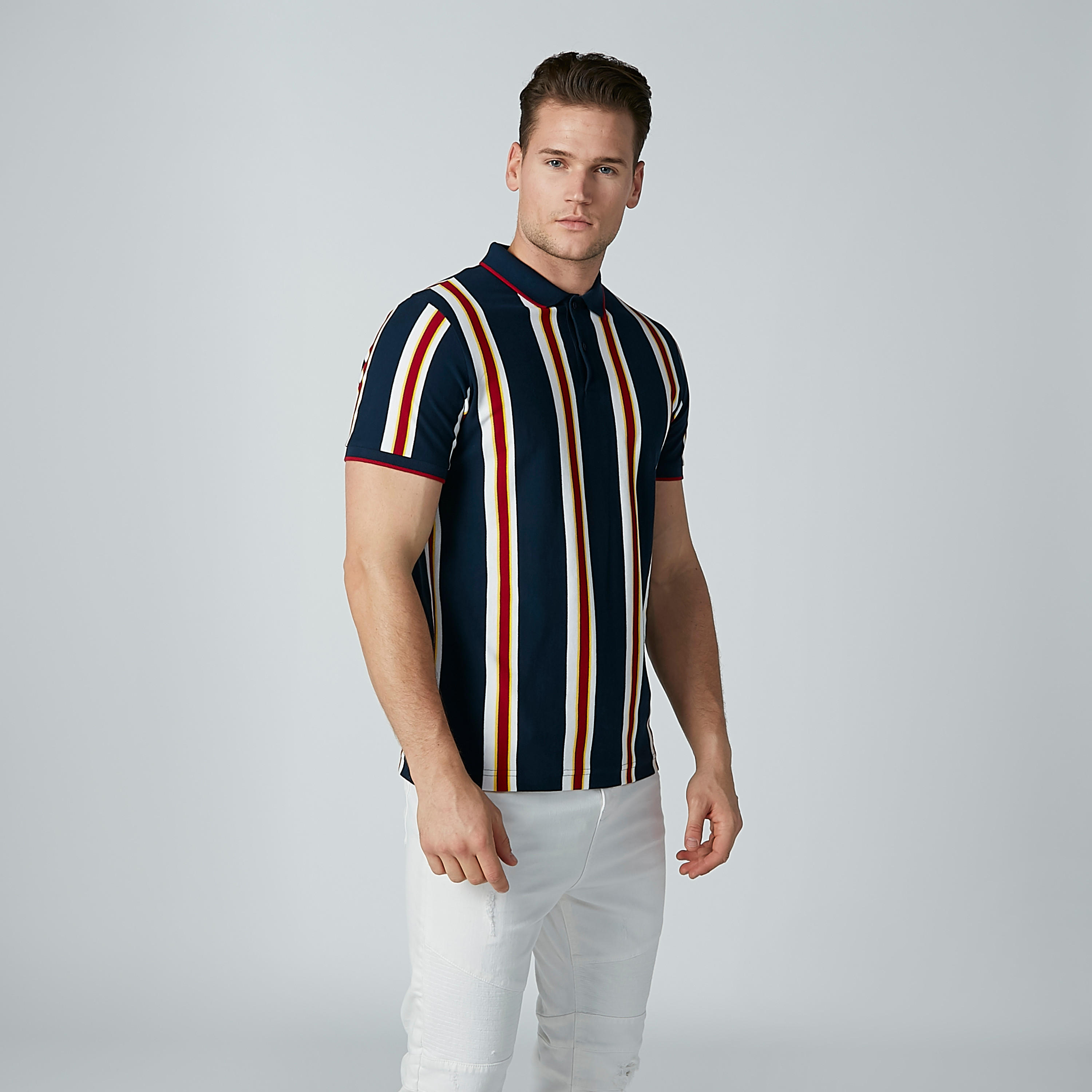 تيشيرت مقلّم بياقة بولو وأكمام قصيرة-men-clothing-tshirtsandpolos-polos-image-4