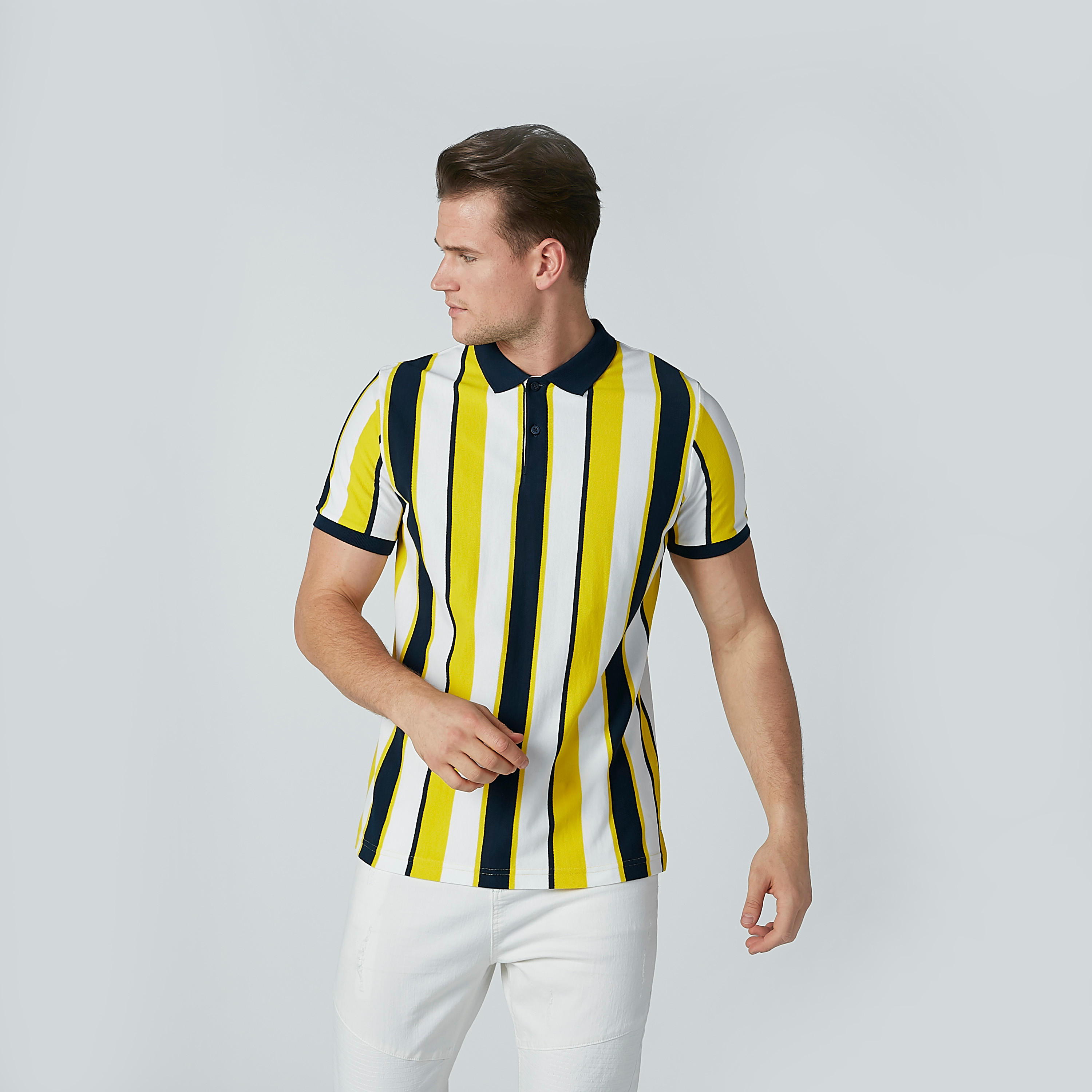 تيشيرت مقلّم بياقة بولو وأكمام قصيرة-men-clothing-tshirtsandpolos-polos-image-2
