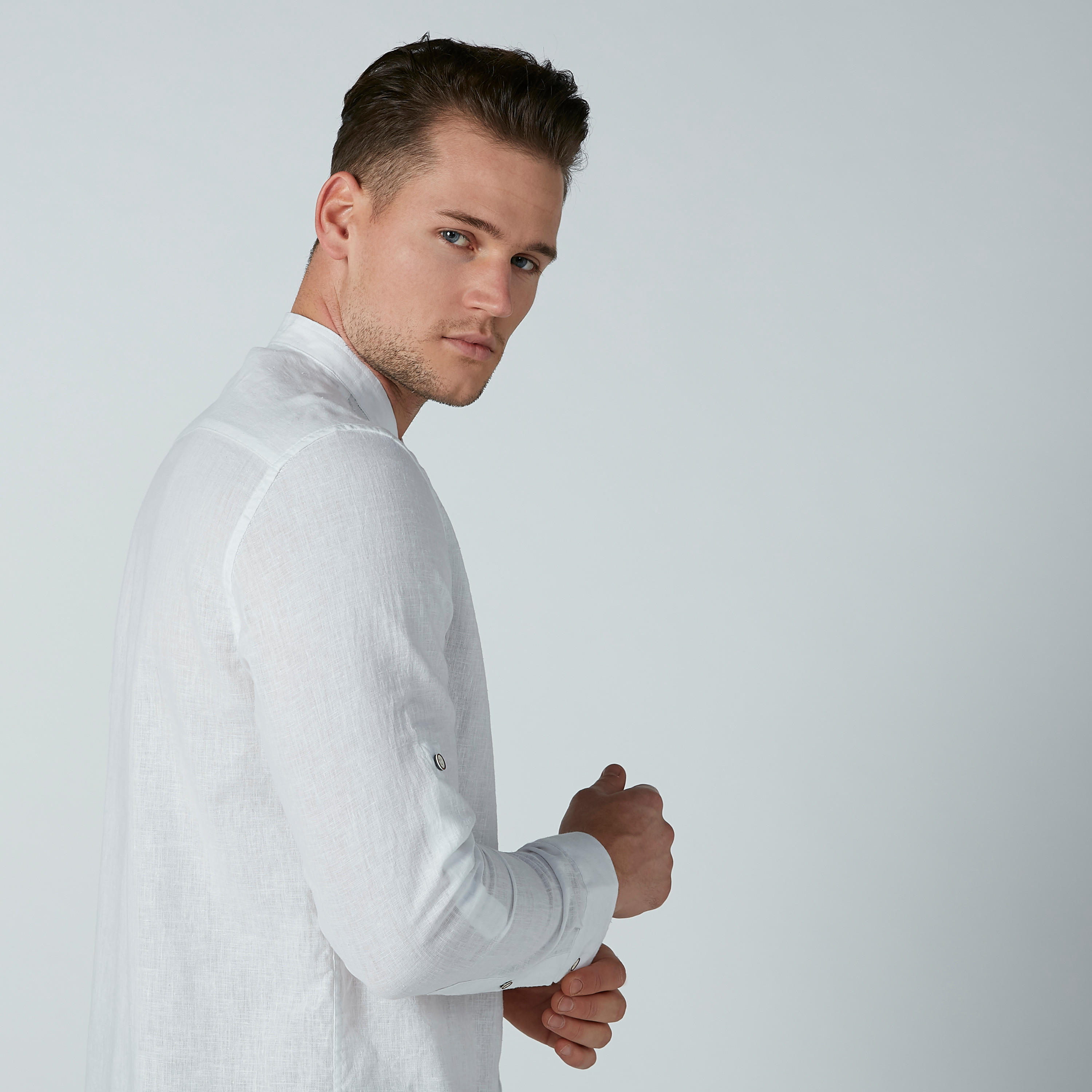 Solid Formal Shirt with Long Sleeves and Mandarin Collar-men-clothing-shirts-image-3