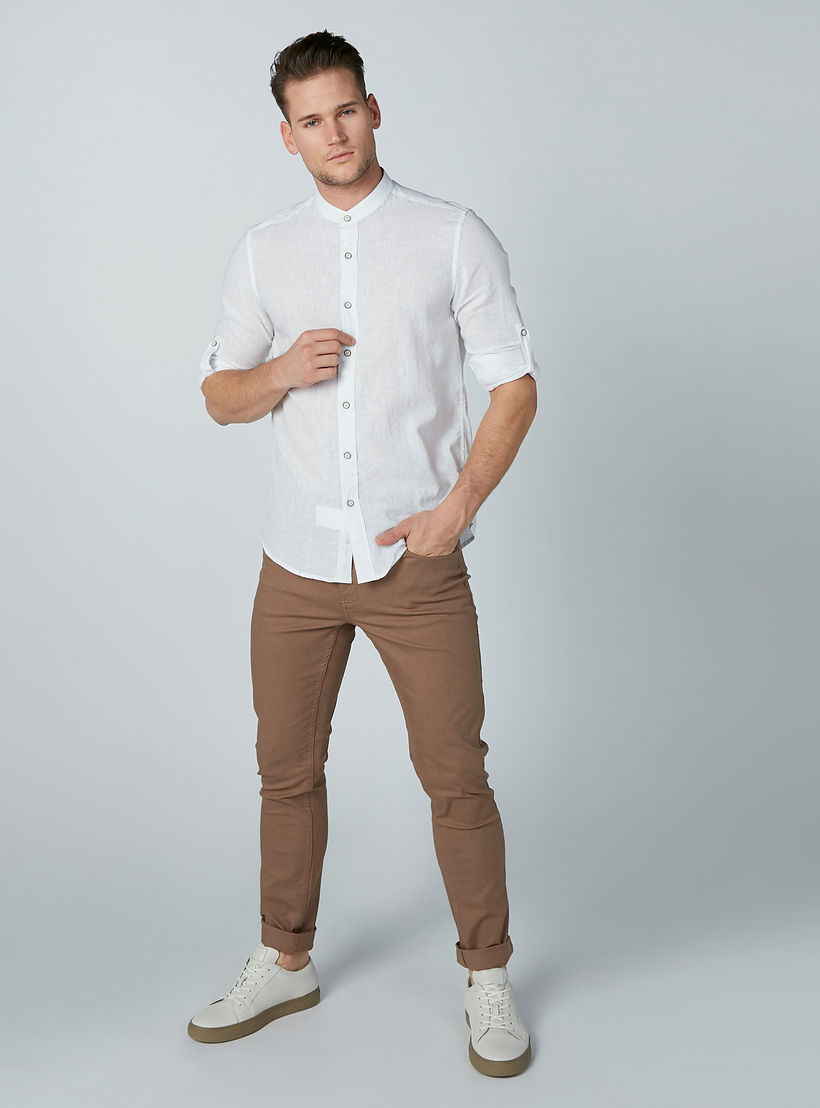 Solid Formal Shirt with Long Sleeves and Mandarin Collar-men-clothing-shirts-image-2
