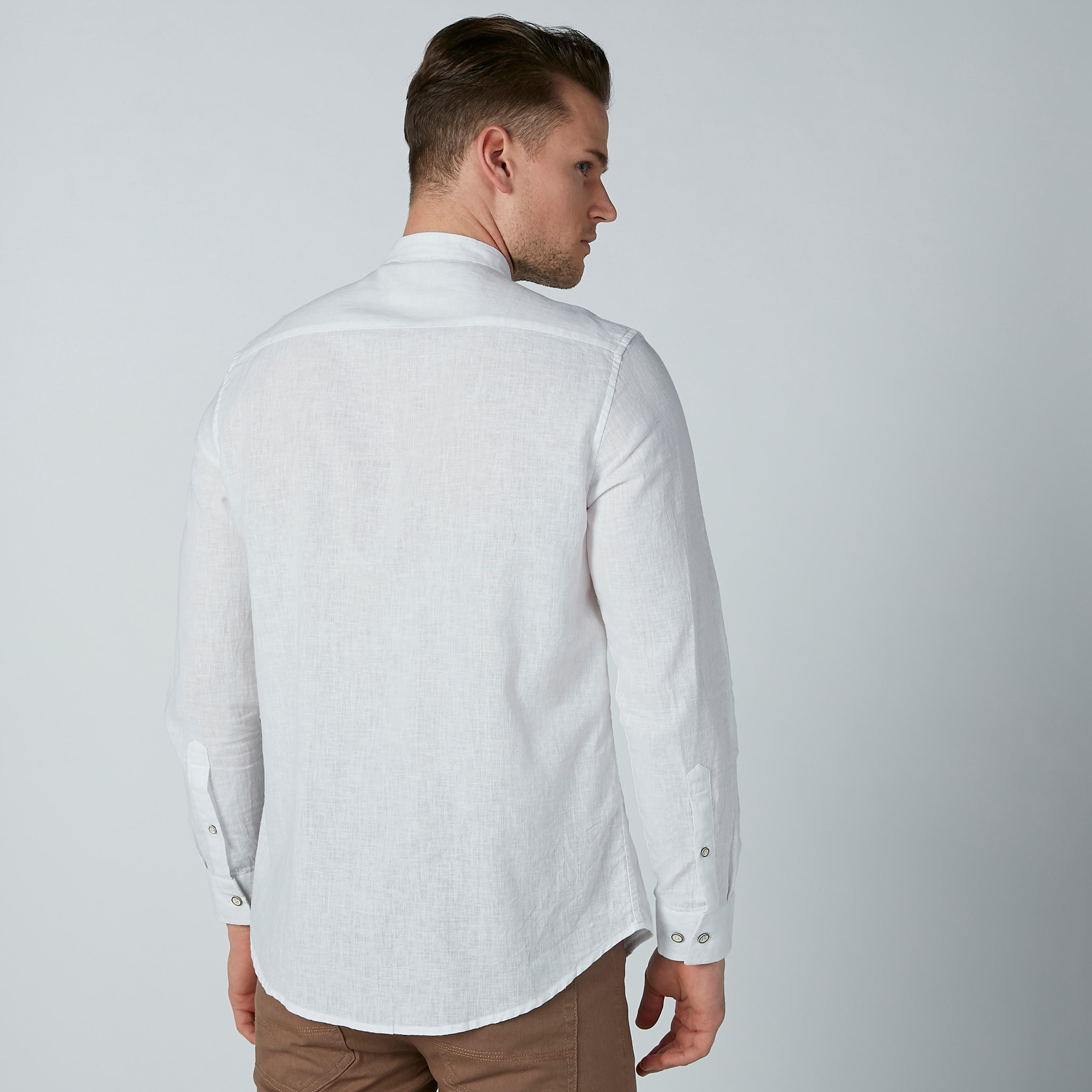 Solid Formal Shirt with Long Sleeves and Mandarin Collar-men-clothing-shirts-image-4