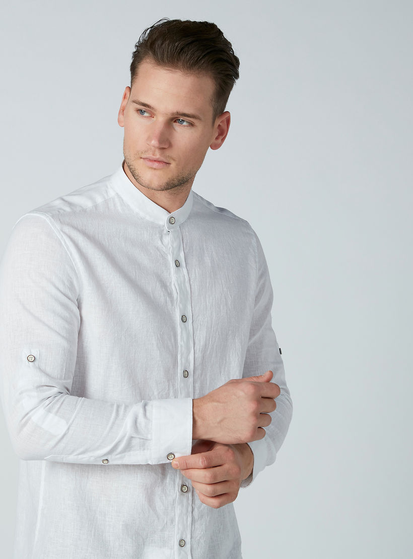 Solid Formal Shirt with Long Sleeves and Mandarin Collar-men-clothing-shirts-image-5