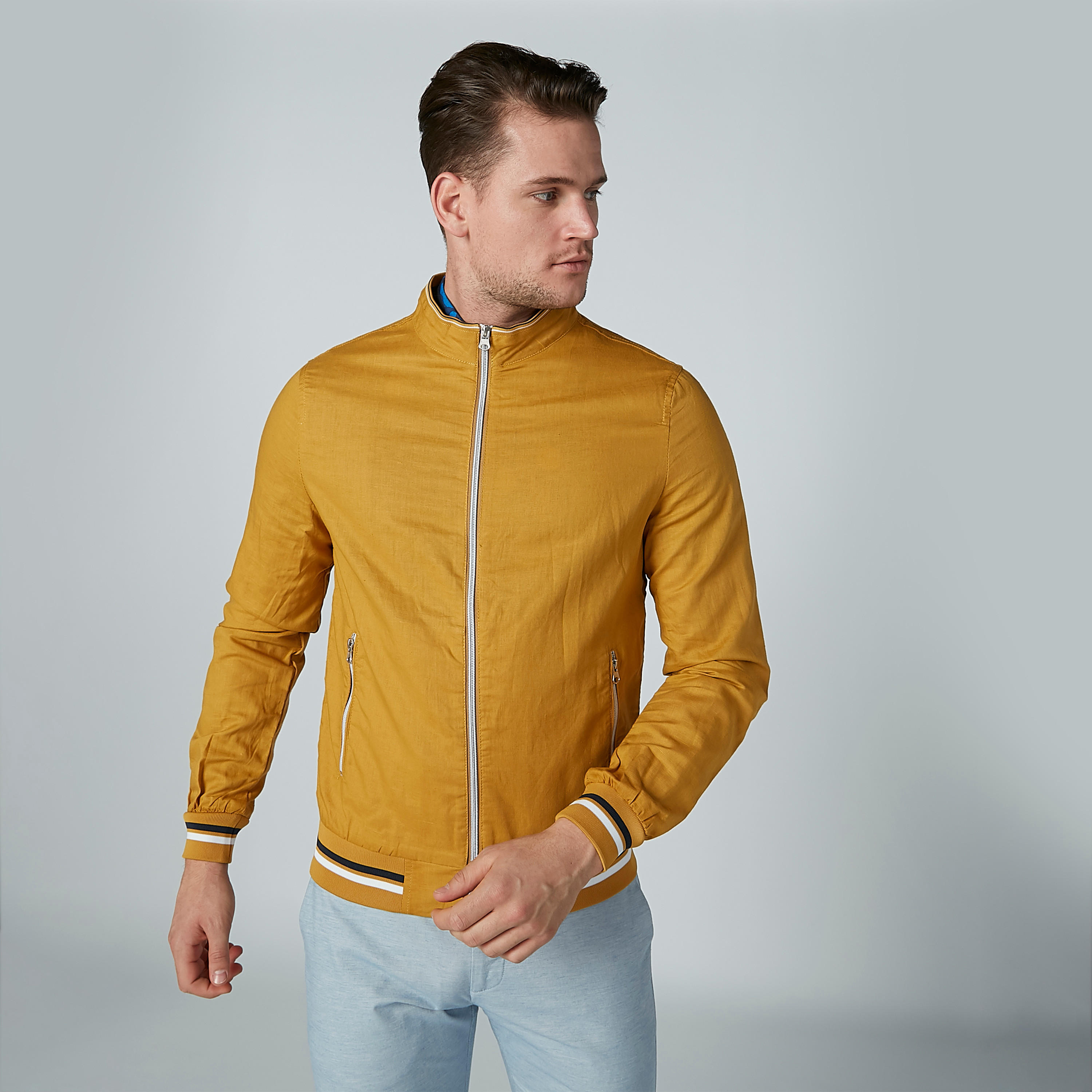 Plain Bomber Jacket with Long Sleeves and Pocket Detail-men-clothing-jacketsandblazers-jackets-image-1