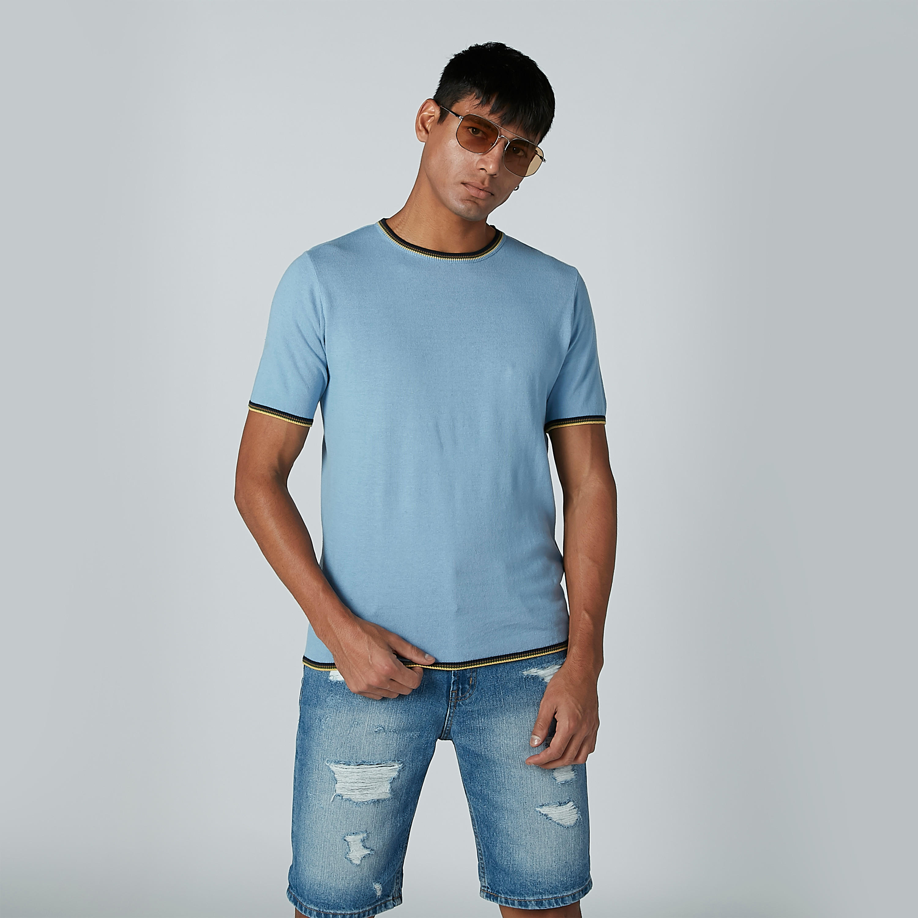 تيشيرت سادة بياقة مستديرة وأكمام قصيرة-men-clothing-tshirtsandpolos-tshirts-image-2