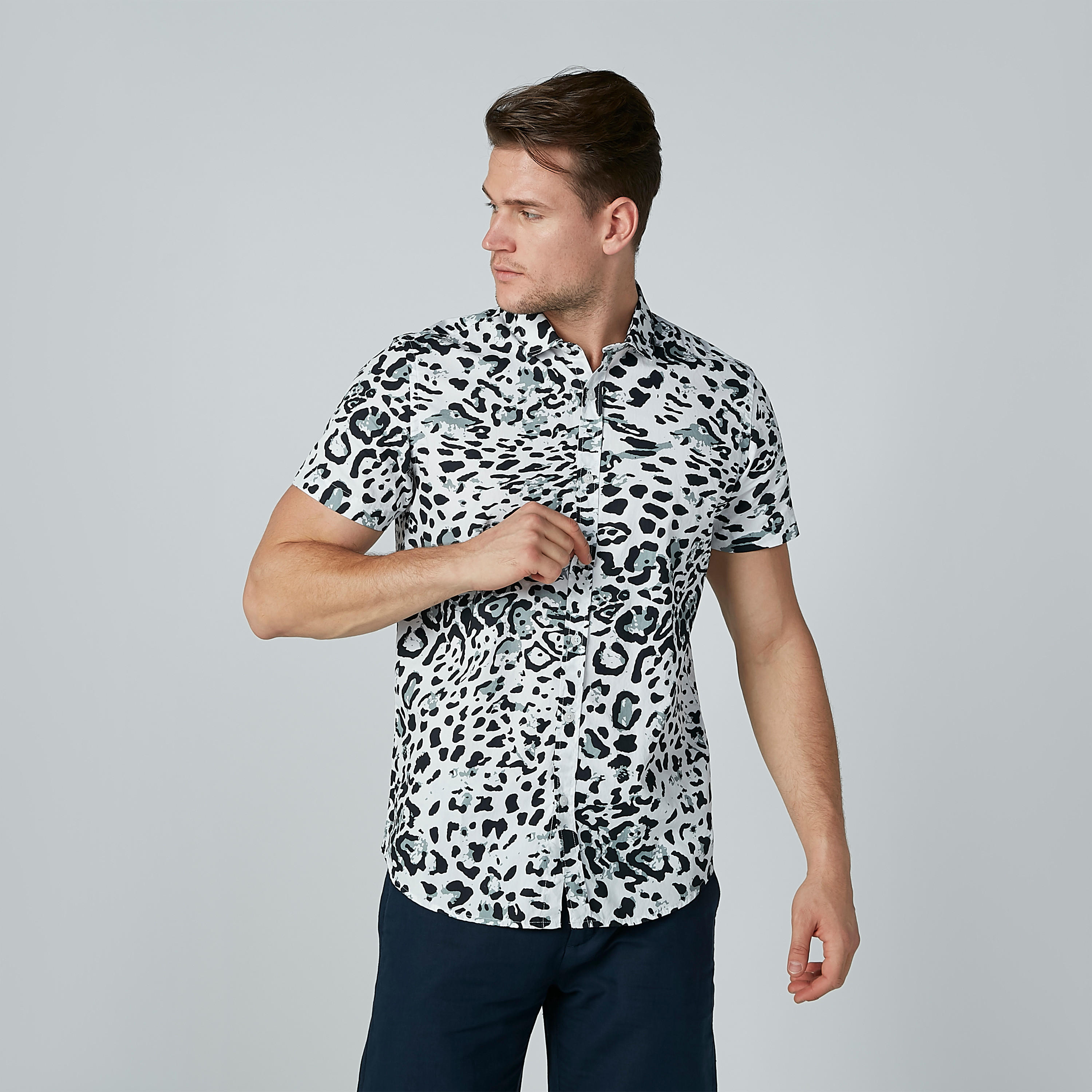 Animal Print Collared Shirt with Short Sleeves-men-clothing-shirts-image-3