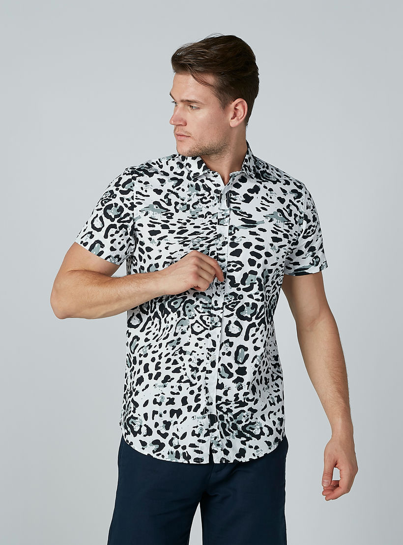 Animal Print Collared Shirt with Short Sleeves-men-clothing-shirts-image-3