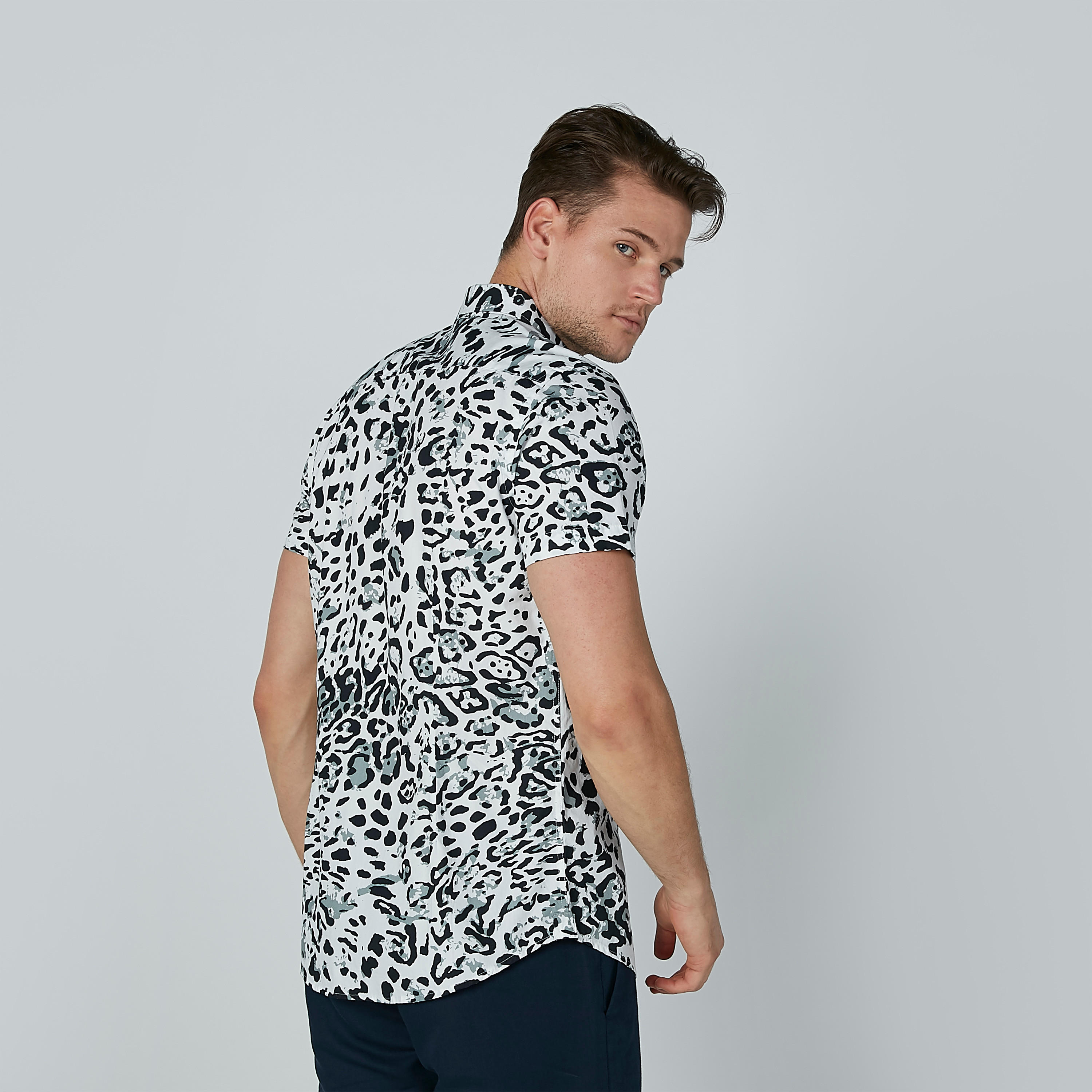 Animal Print Collared Shirt with Short Sleeves-men-clothing-shirts-image-4