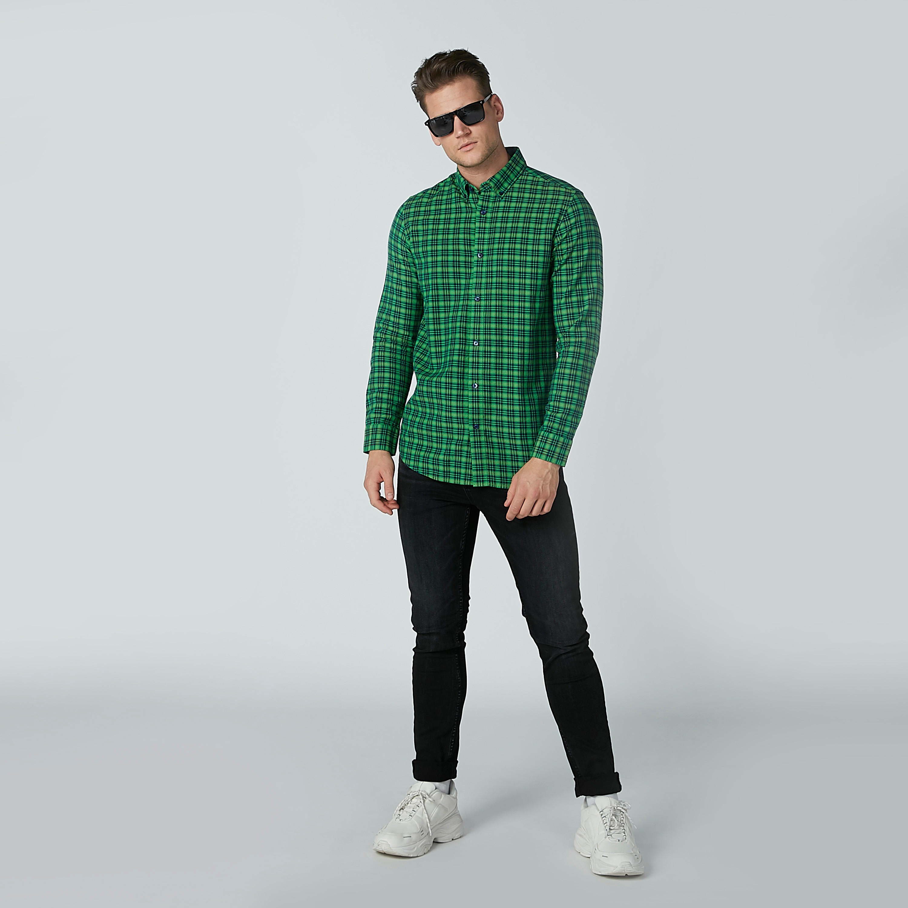 قميص كاروهات بأكمام طويلة وياقة عاديّة-men-clothing-shirts-image-2