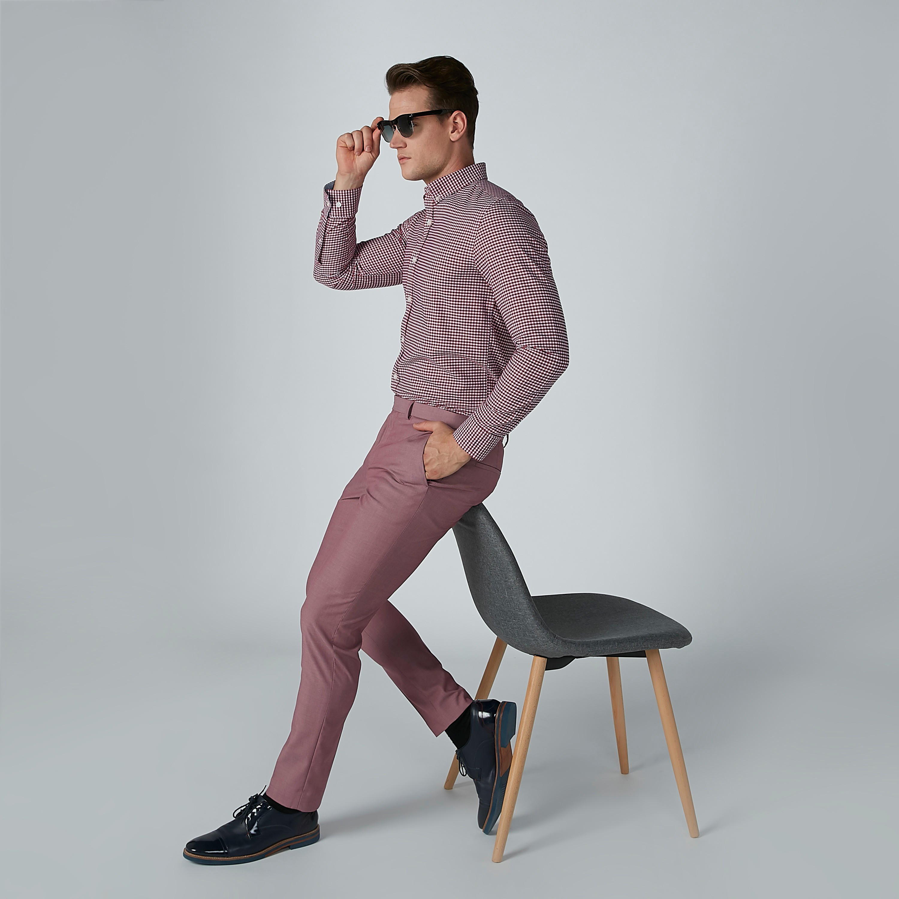 قميص كاروهات بأكمام طويلة وياقة عاديّة-men-clothing-shirts-image-2