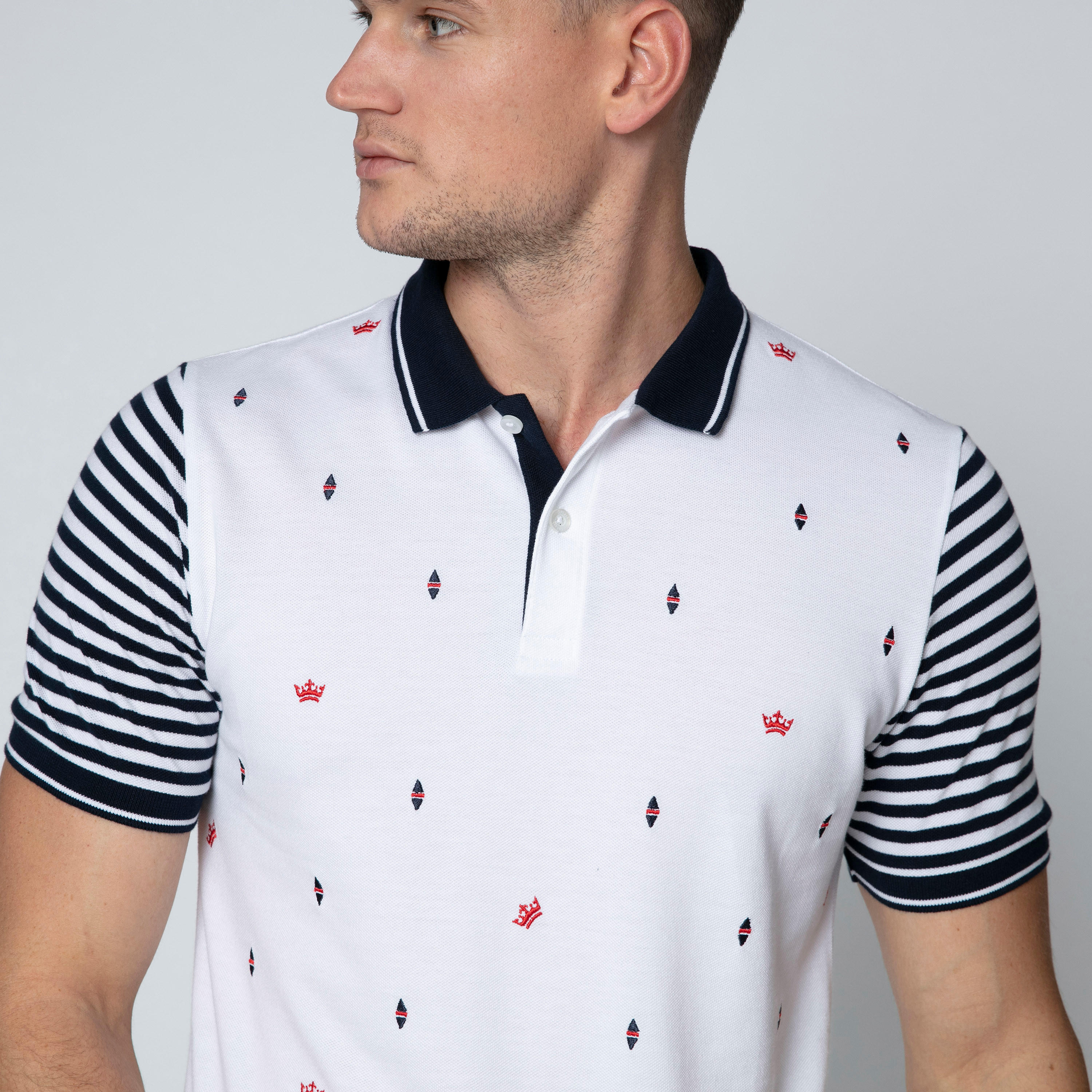 Sustainable Slim Fit Embroidered T-shirt with Polo Neck-men-clothing-tshirtsandpolos-polos-image-1