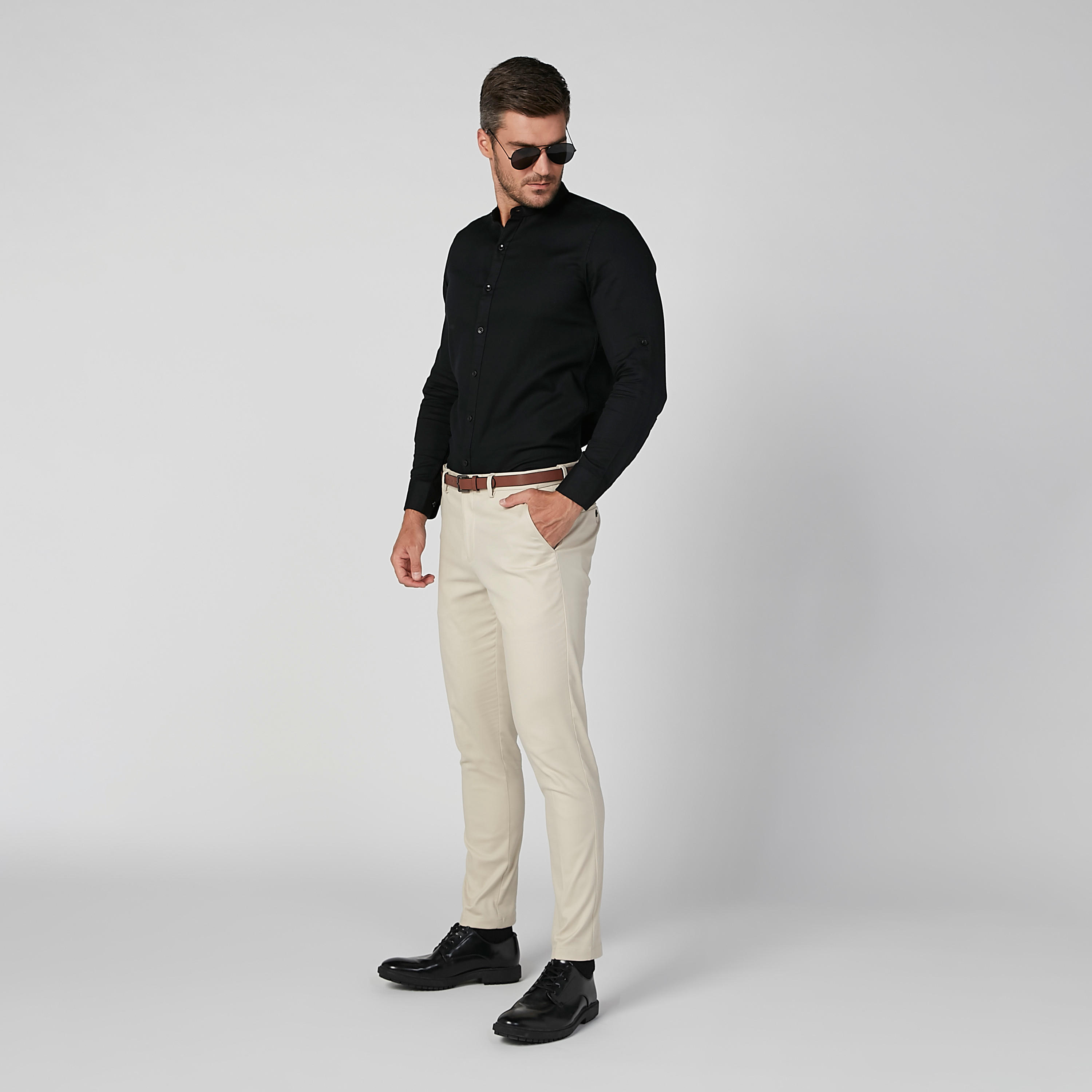 Plain Shirt with Long Sleeves and Mandarin Collar-men-clothing-shirts-image-2