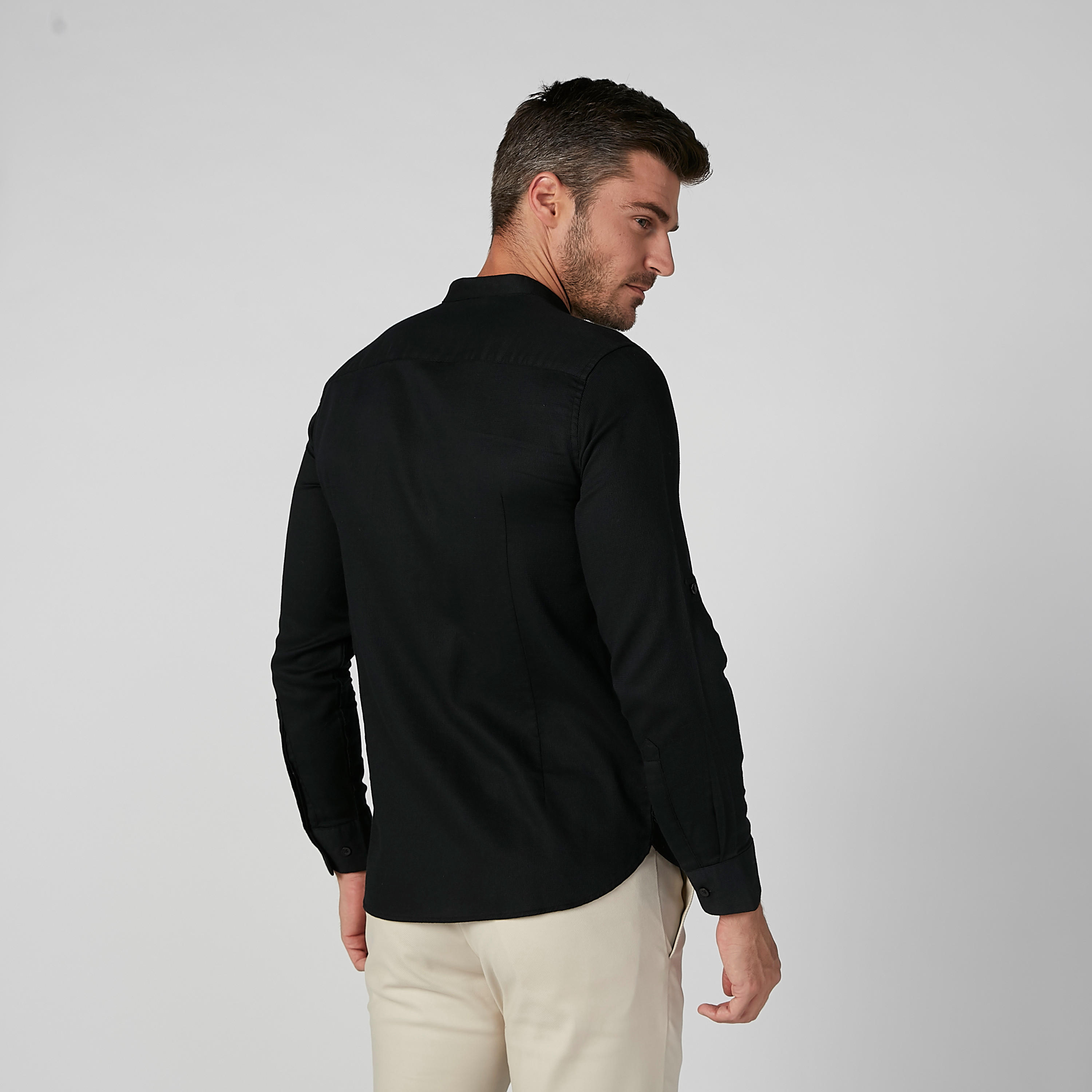 Plain Shirt with Long Sleeves and Mandarin Collar-men-clothing-shirts-image-5