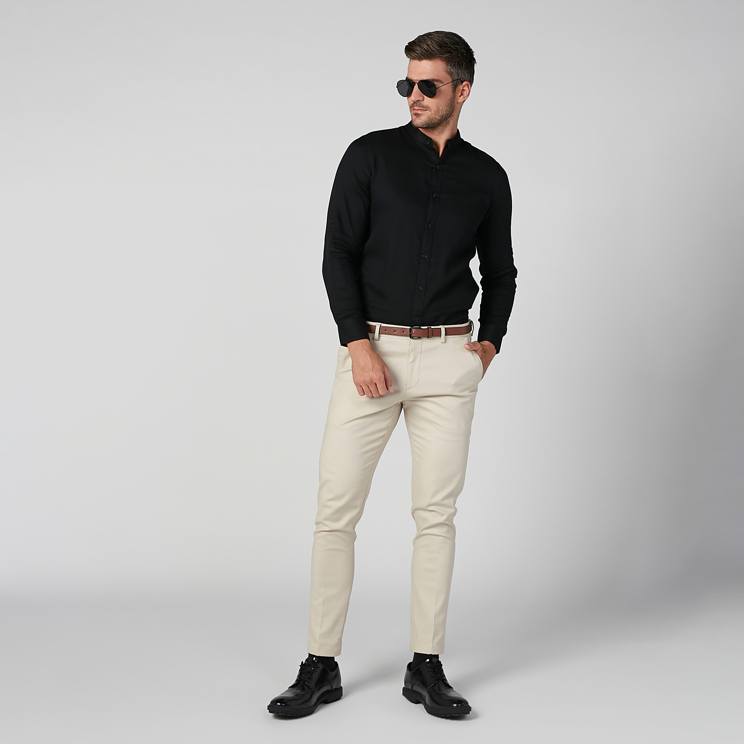 Plain Shirt with Long Sleeves and Mandarin Collar-men-clothing-shirts-image-6