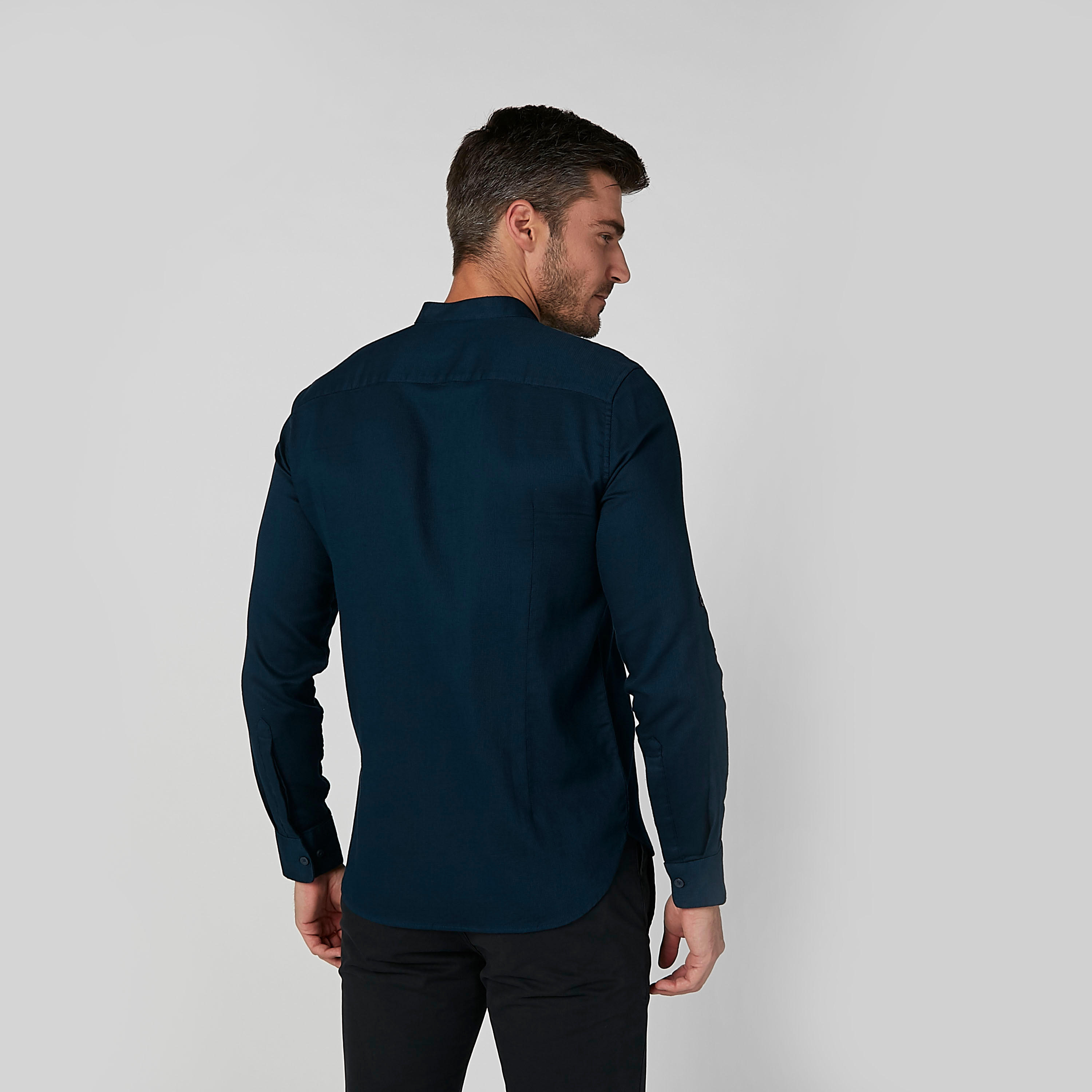 Solid Shirt with Mandarin Collar and Long Sleeves-men-clothing-shirts-image-4
