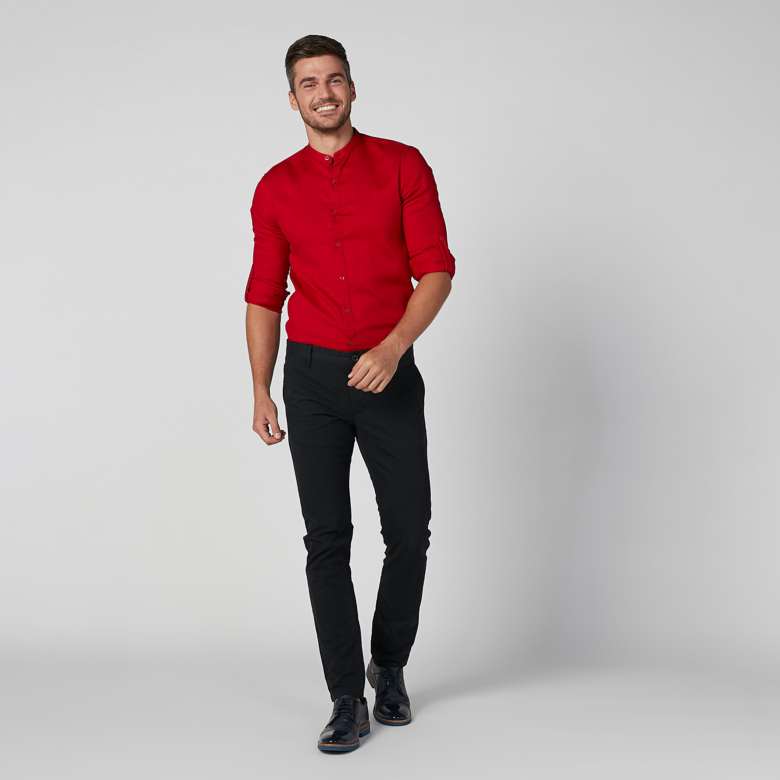 Plain Shirt with Mandarin Collar and Long Sleeves-men-clothing-shirts-image-1