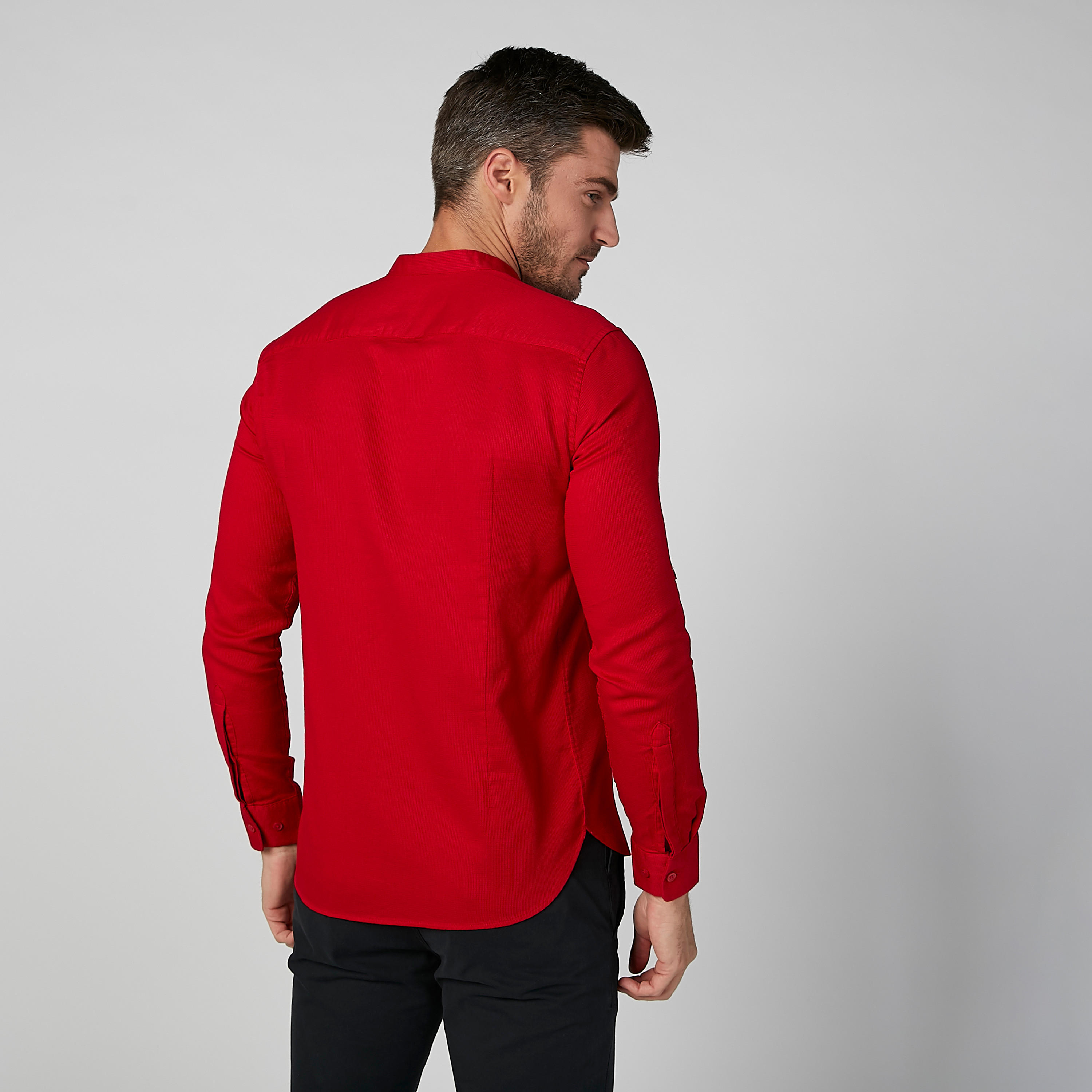 Plain Shirt with Mandarin Collar and Long Sleeves-men-clothing-shirts-image-4