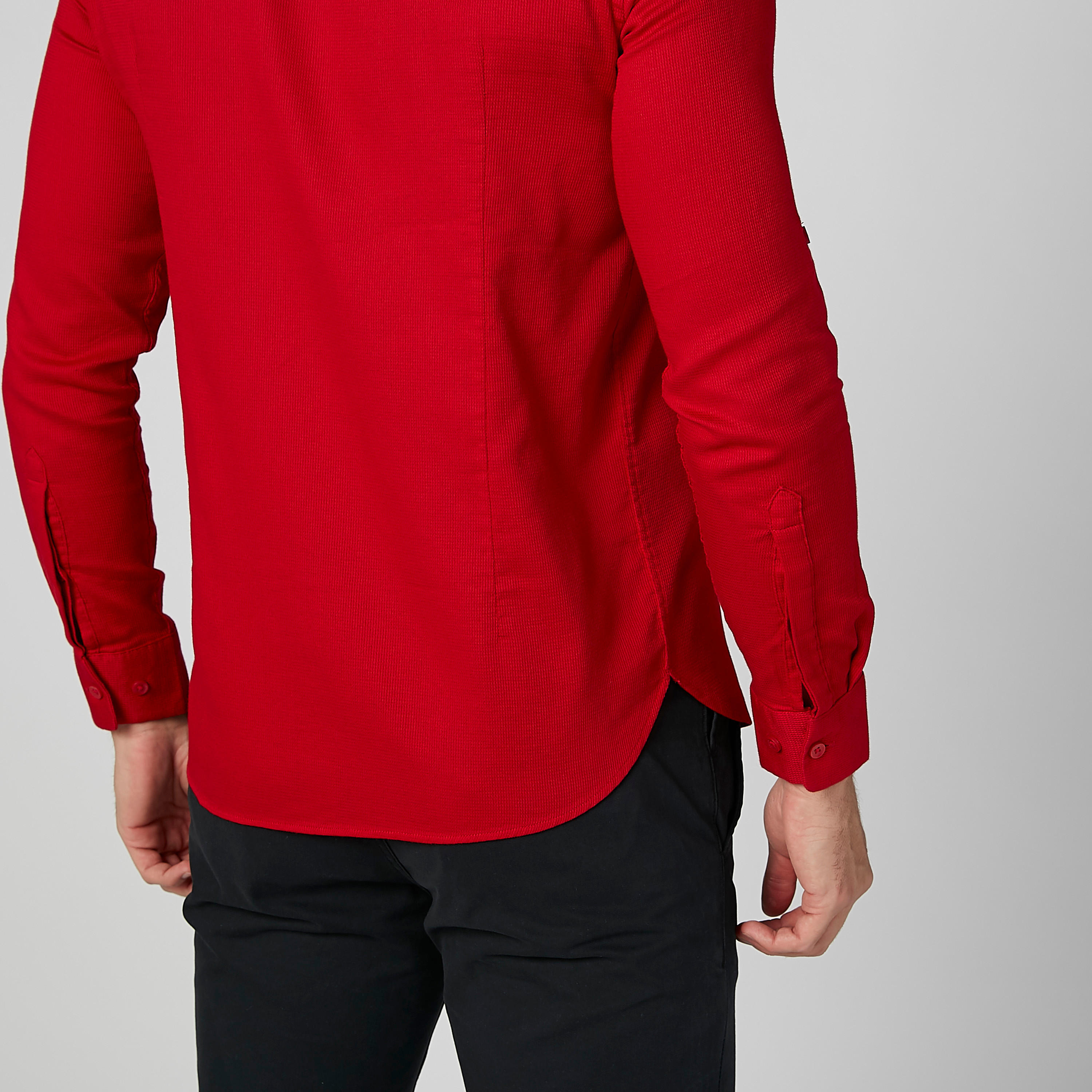 Plain Shirt with Mandarin Collar and Long Sleeves-men-clothing-shirts-image-5