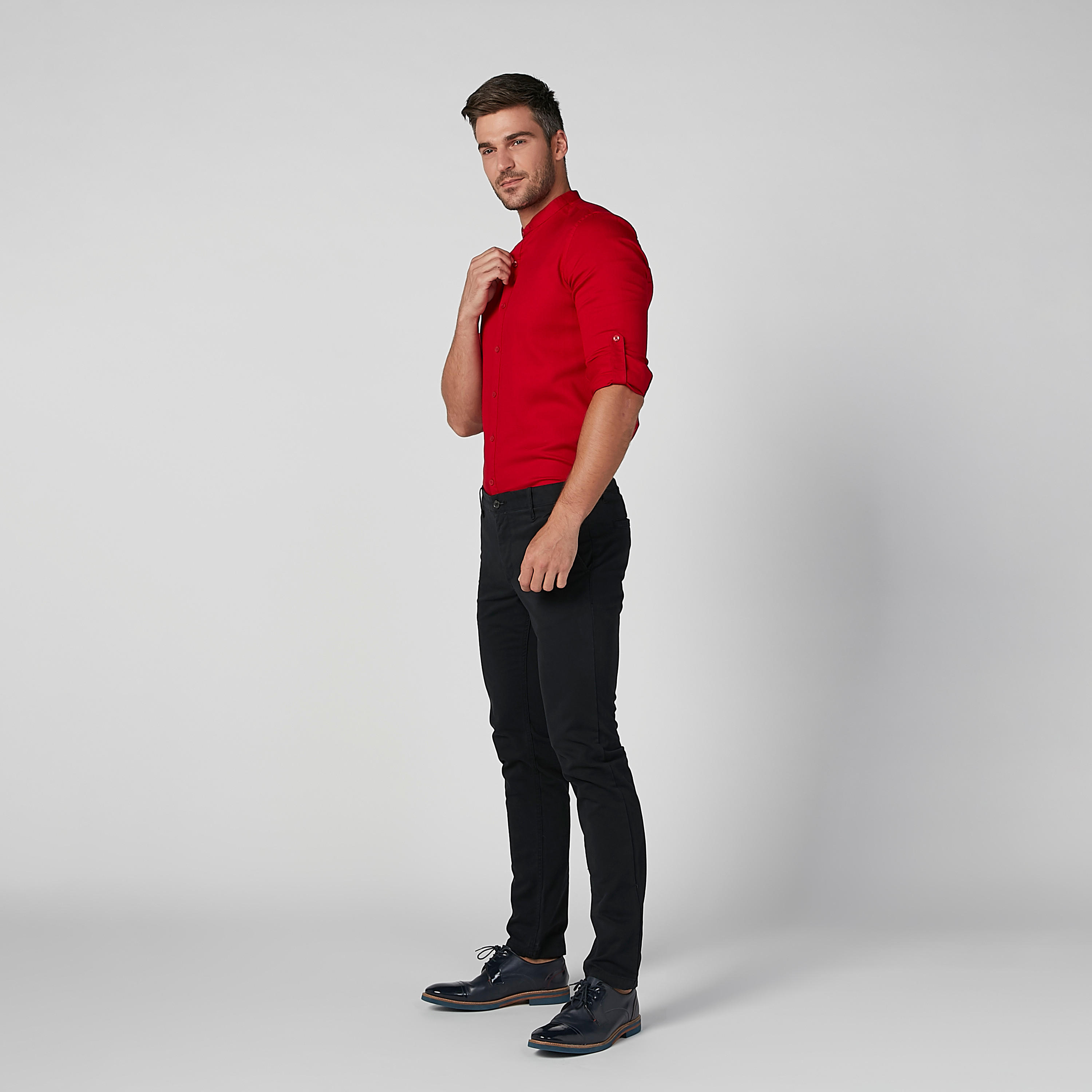 Plain Shirt with Mandarin Collar and Long Sleeves-men-clothing-shirts-image-6