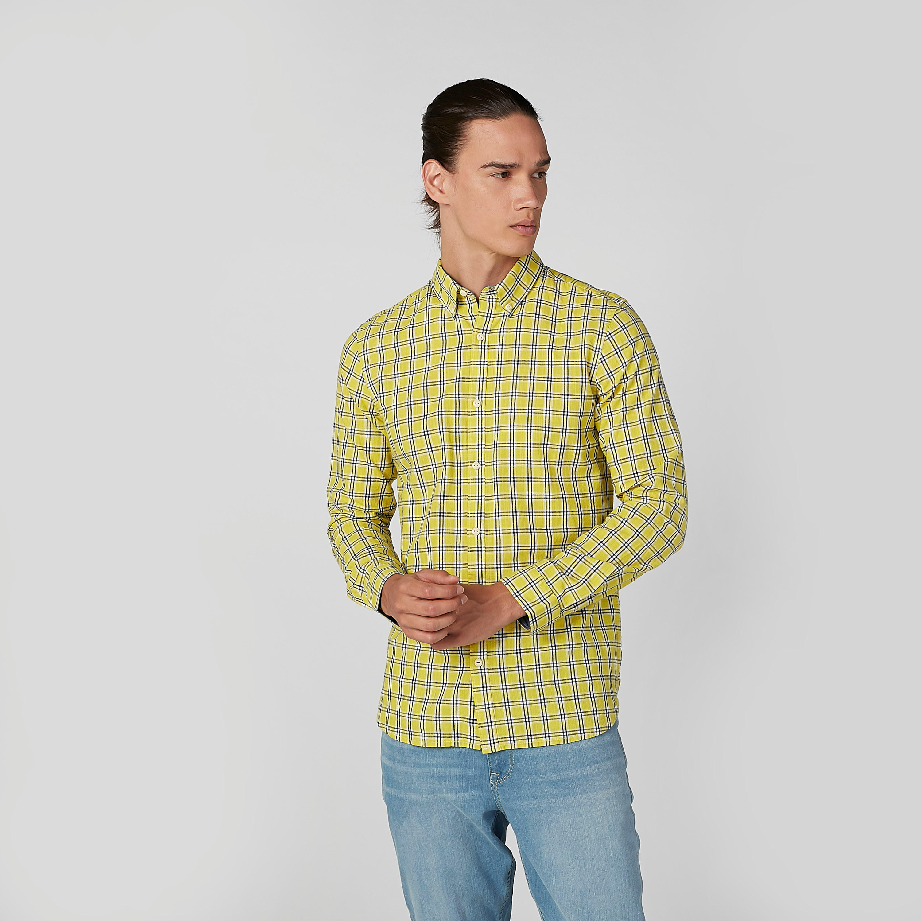 قميص مستدام كاروهات بقصّة سليم وأكمام طويلة-men-clothing-shirts-image-1