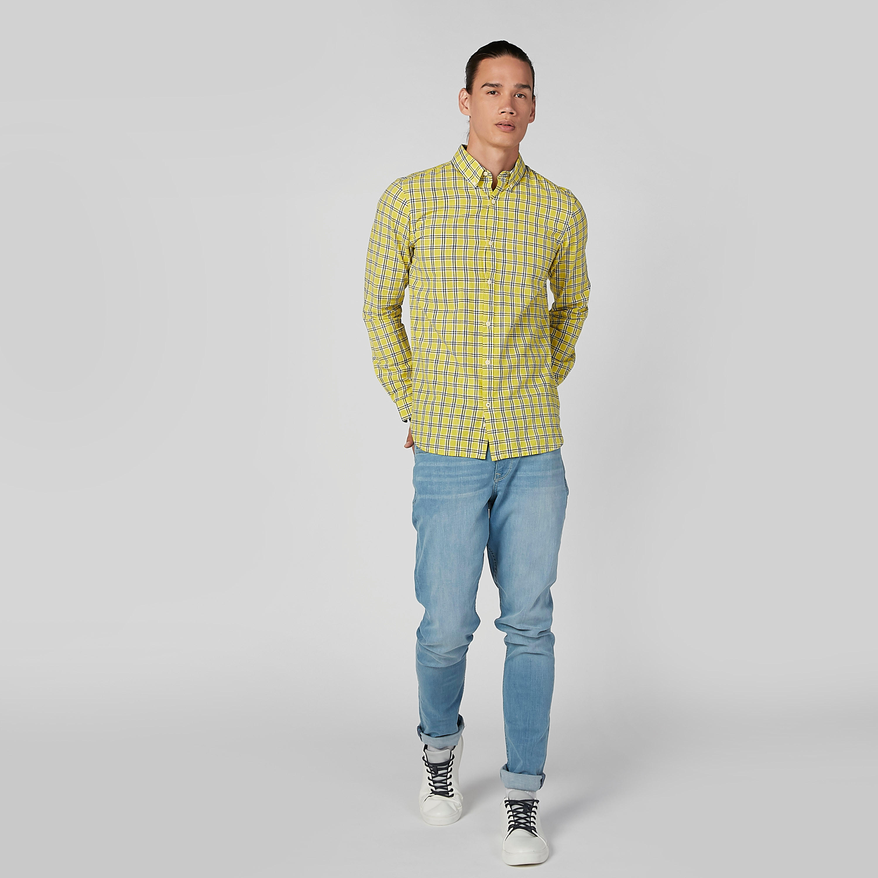 قميص مستدام كاروهات بقصّة سليم وأكمام طويلة-men-clothing-shirts-image-3
