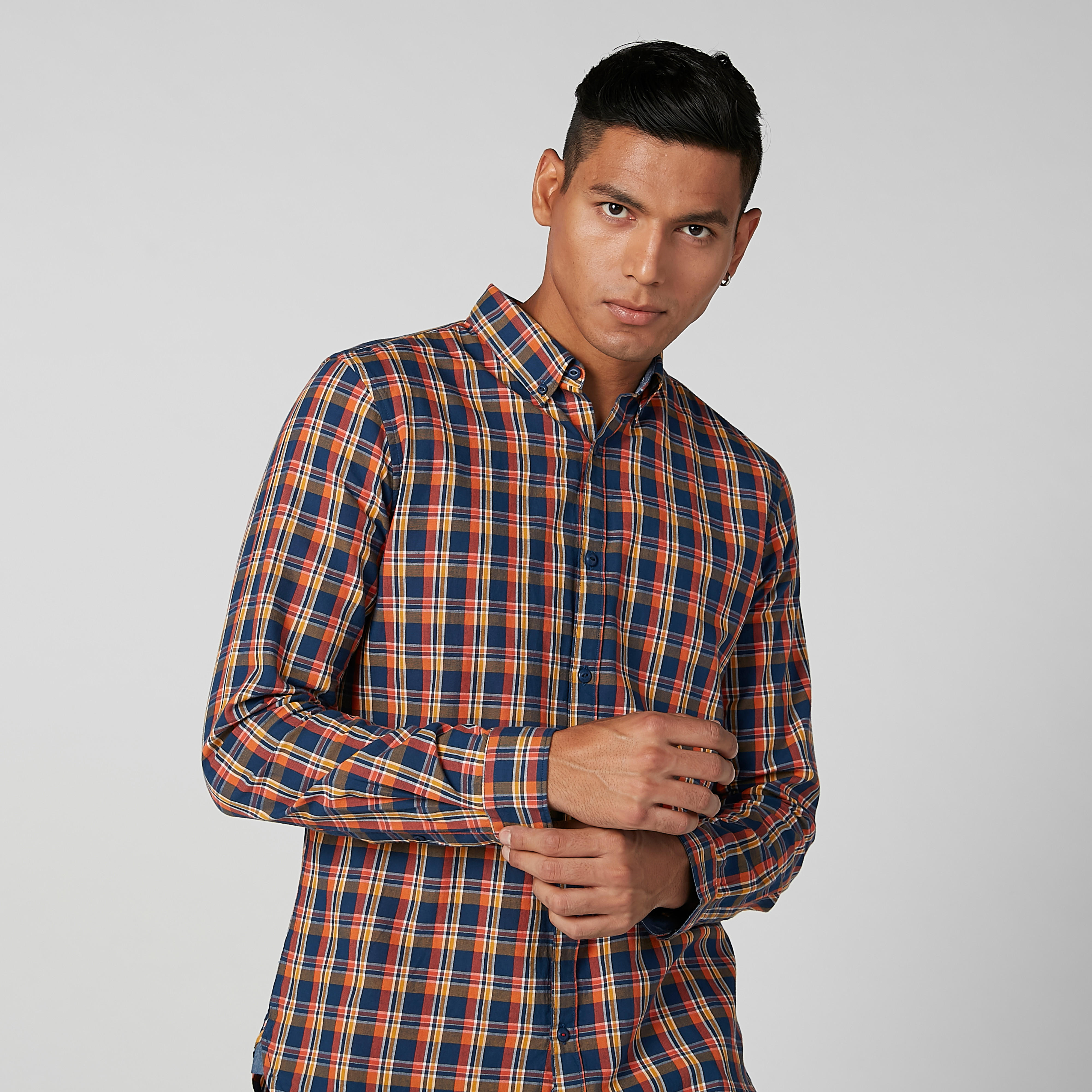 قميص مستدام كاروهات سليم بأكمام طويلة -men-clothing-shirts-image-2