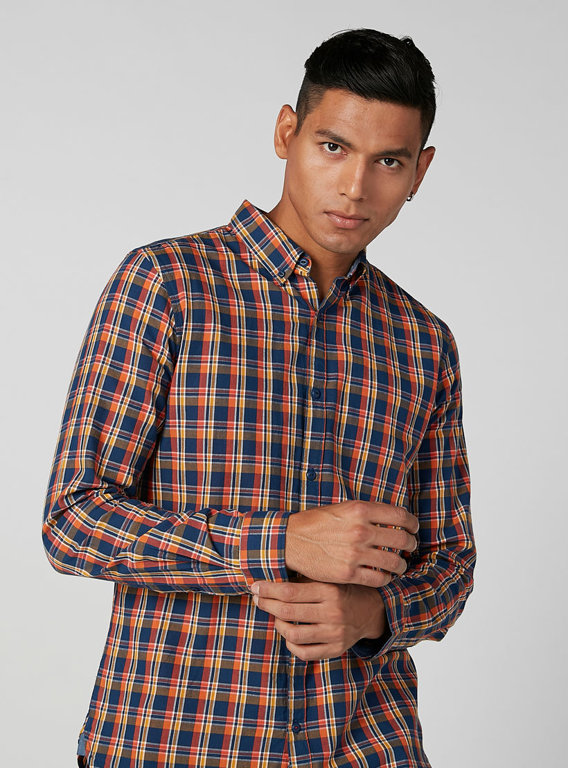 قميص مستدام كاروهات سليم بأكمام طويلة -men-clothing-shirts-image-2
