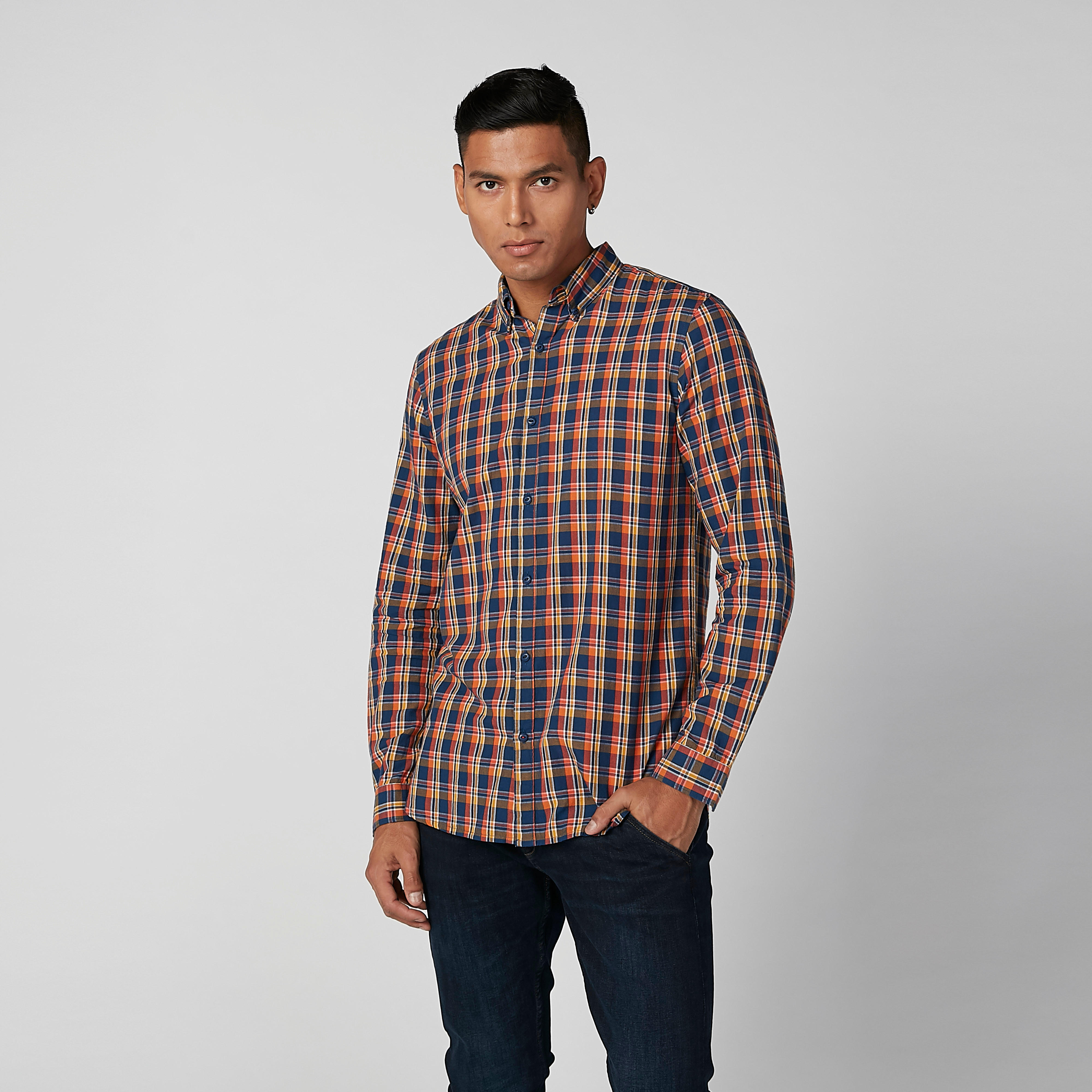 قميص مستدام كاروهات سليم بأكمام طويلة -men-clothing-shirts-image-3