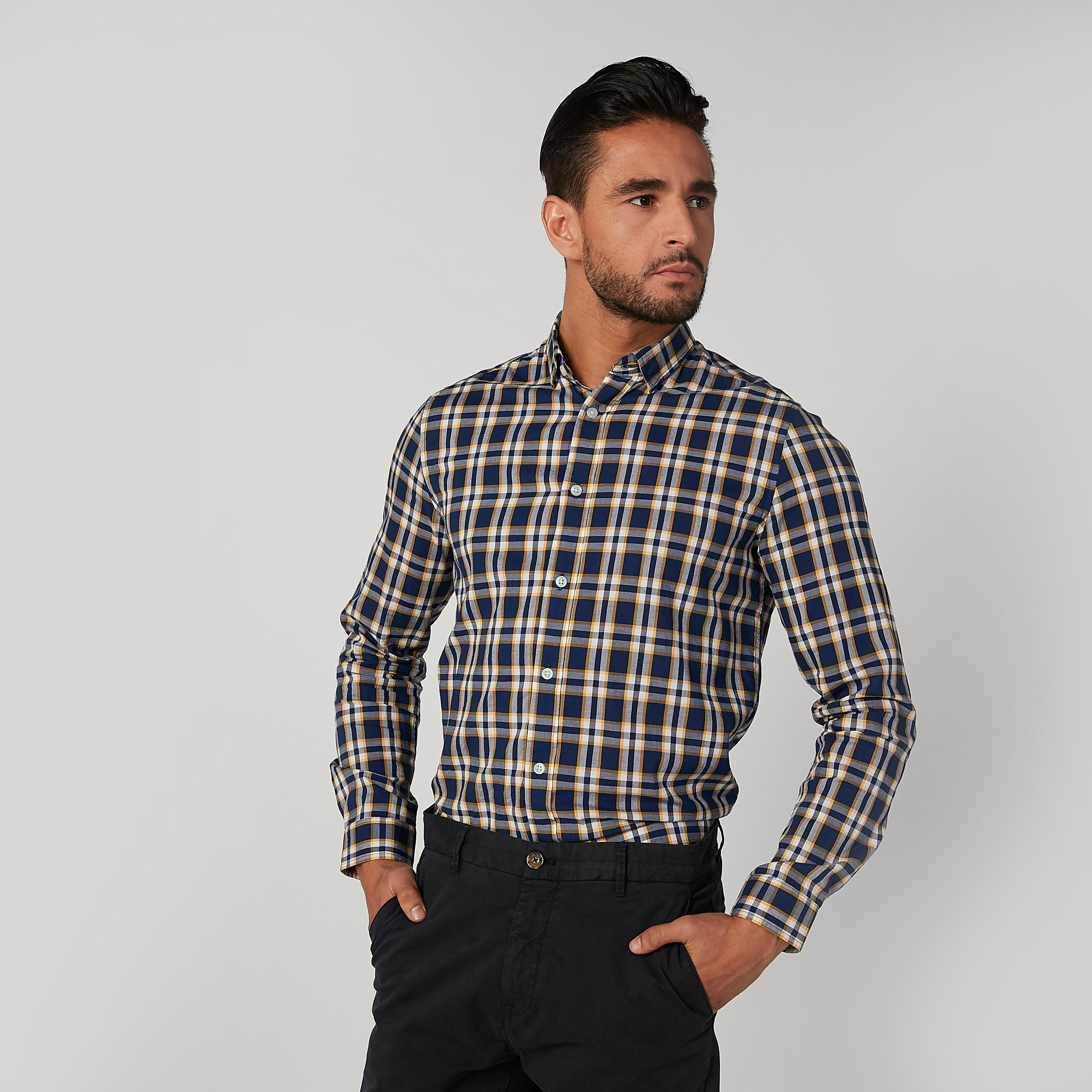 قميص مستدام سليم كاروهات بأكمام طويلة -men-clothing-shirts-image-1