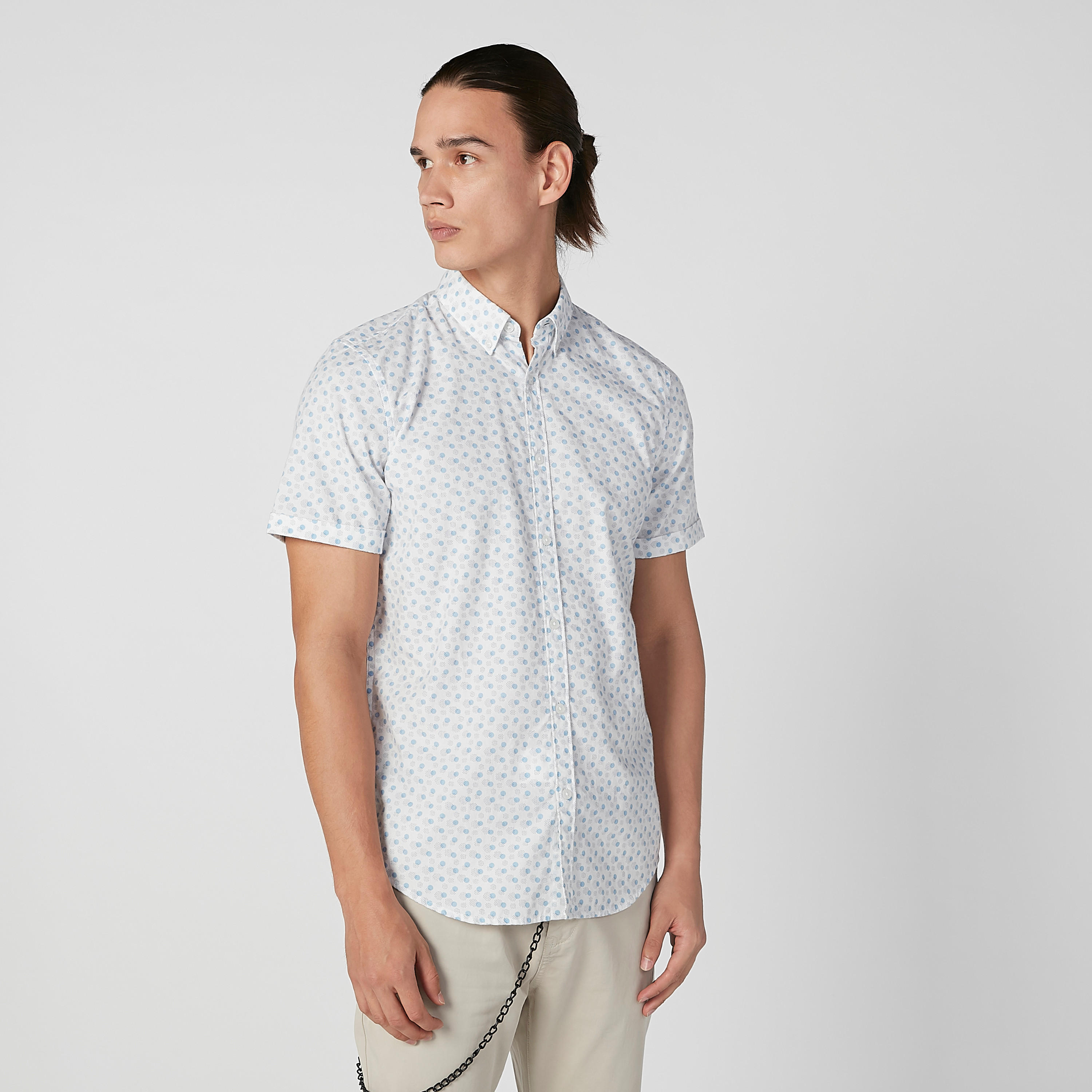 قميص سليم بياقة عاديّة وأكمام قصيرة وطبعات-men-clothing-shirts-image-3