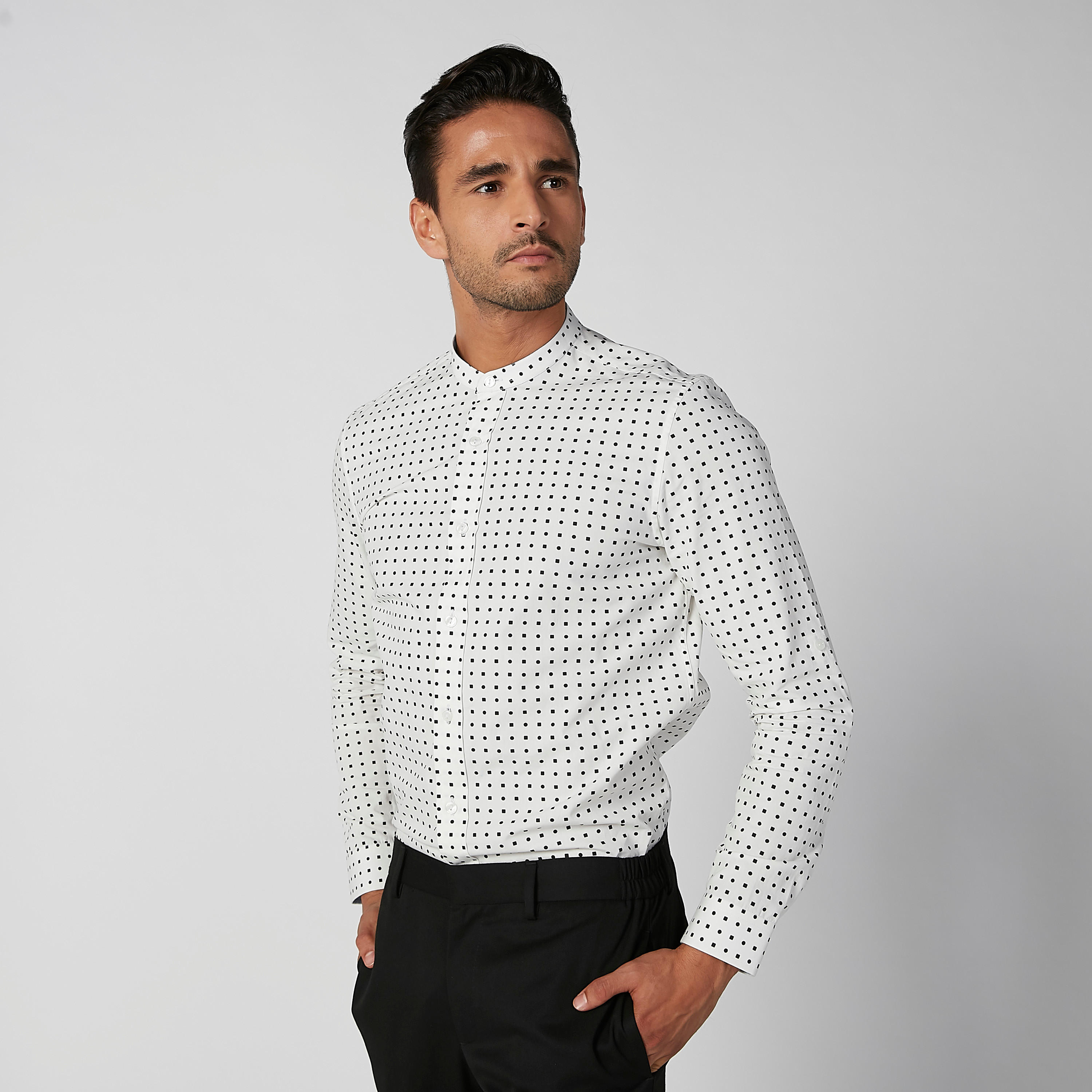 قميص مستدام سليم بياقة ماندارين وطبعات-men-clothing-shirts-image-2